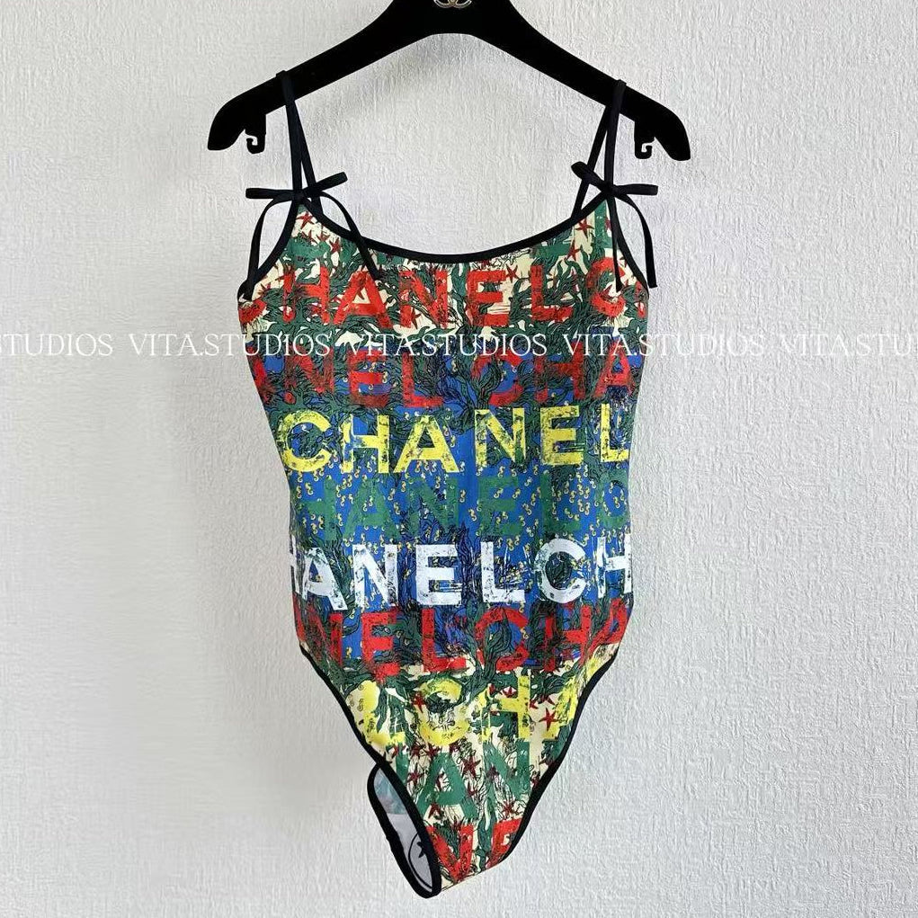 Chanel 2026 One Piece Swimsuit Seaweed Letter Polyester 470150