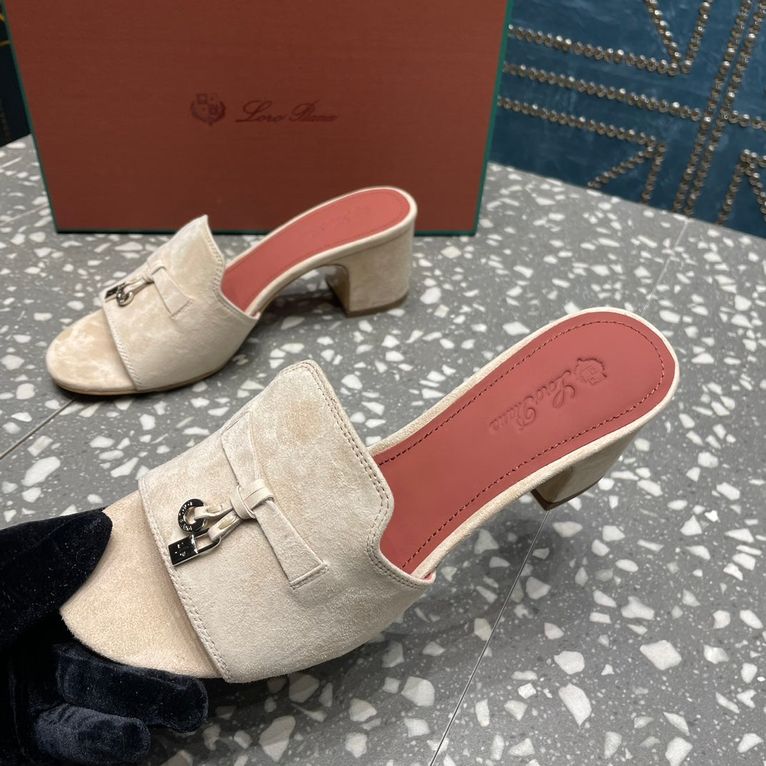 Summer Charms Mules 50mm Beige Suede Salmon Lambskin
