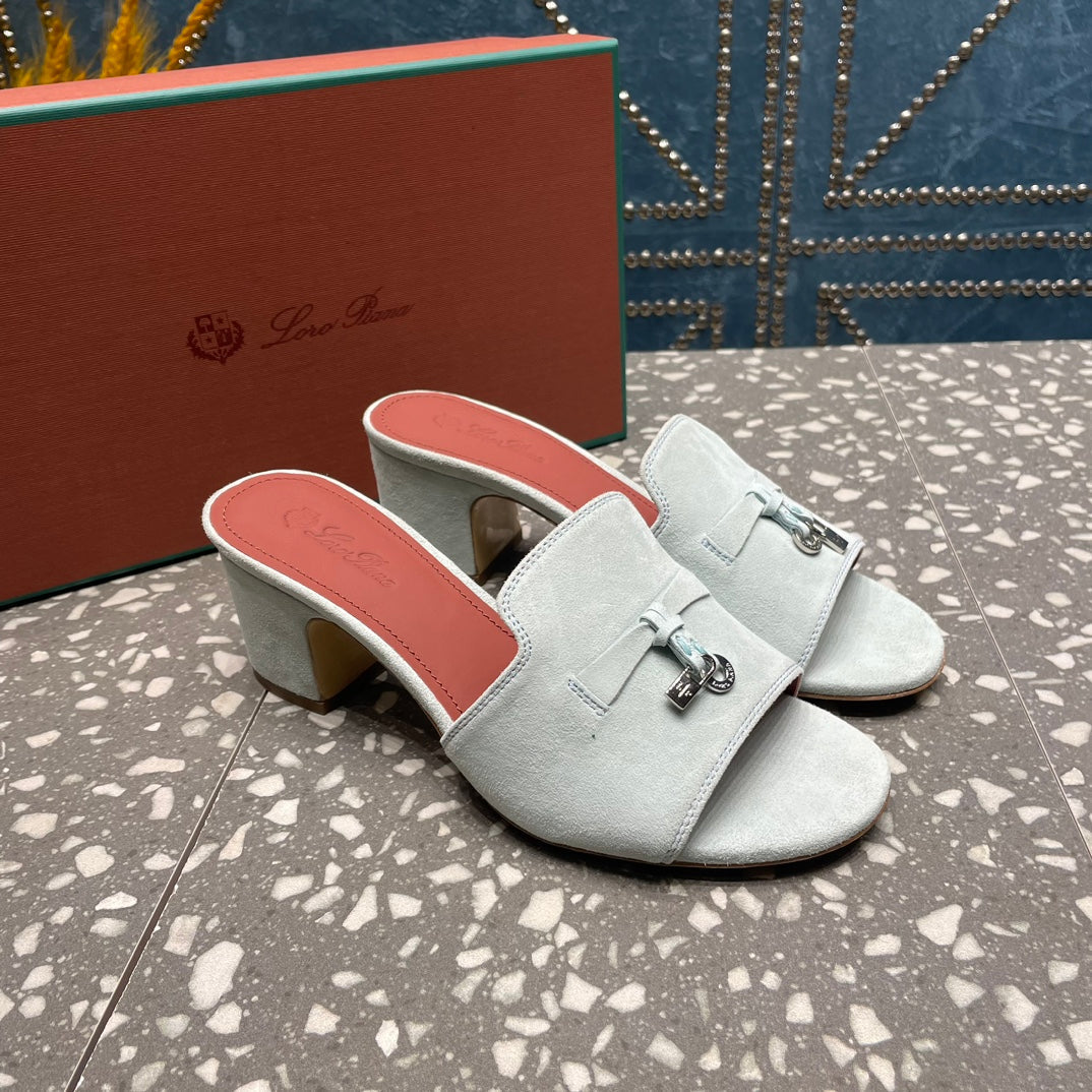 Summer Charms Mules 50mm Pale Gray Suede Salmon Lambskin