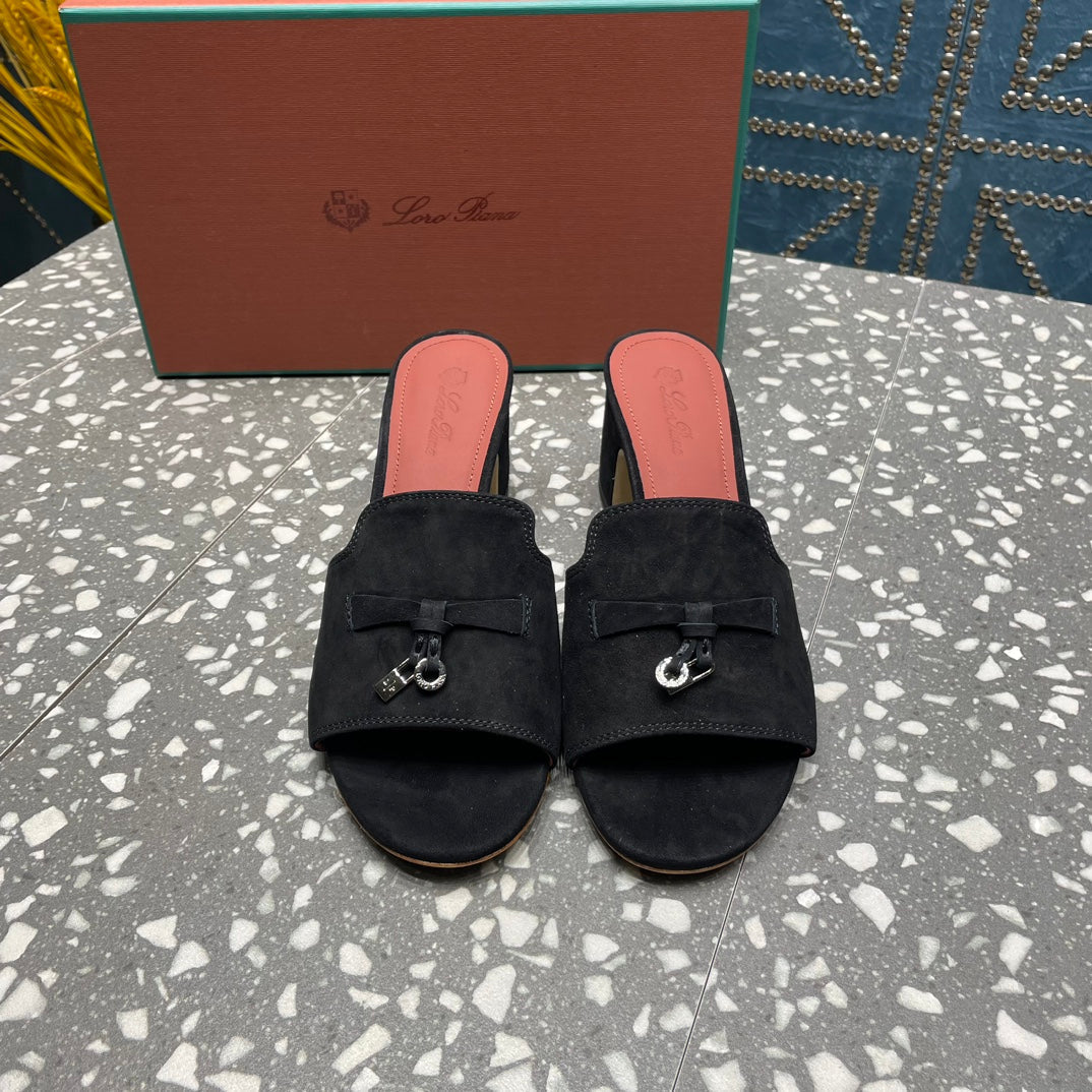 Summer Charms Mules 50mm Black Suede Salmon Lambskin