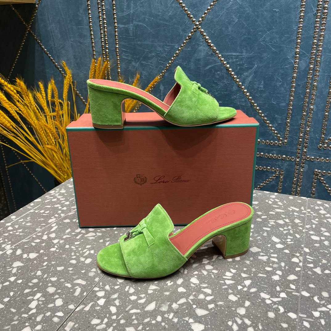 Summer Charms Mules 50mm Green Suede Salmon Lambskin