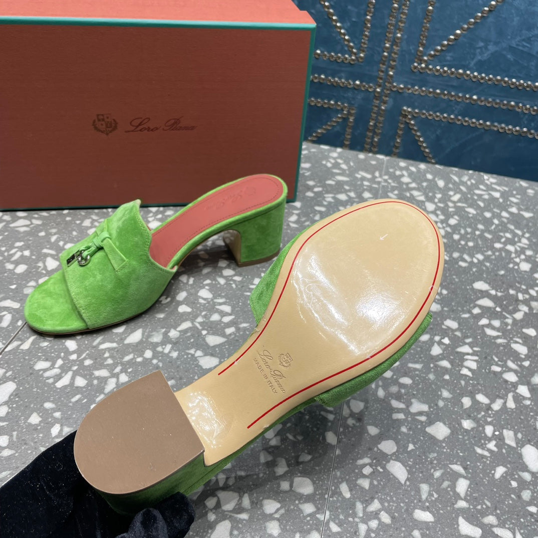 Summer Charms Mules 50mm Green Suede Salmon Lambskin