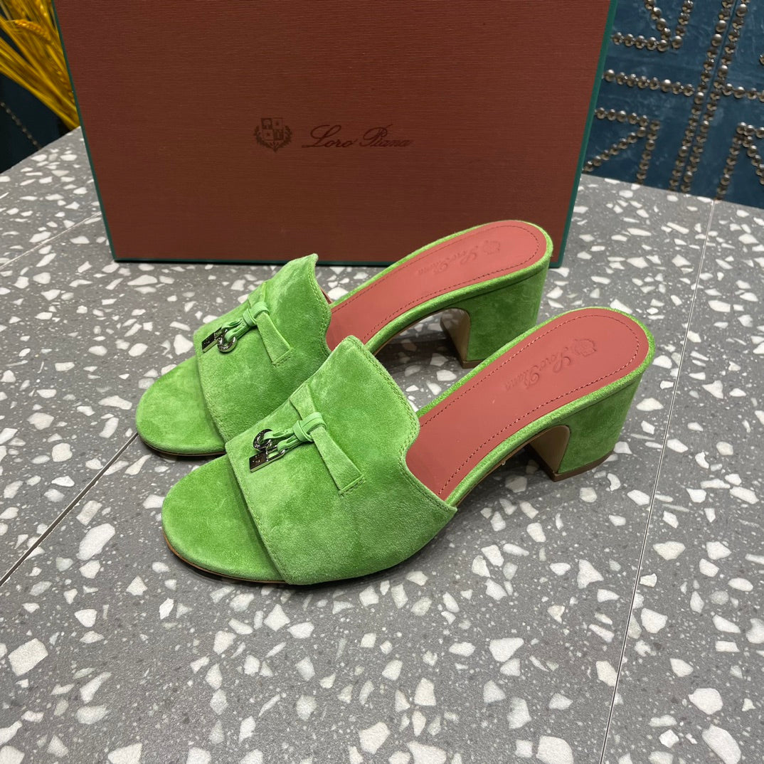 Summer Charms Mules 50mm Green Suede Salmon Lambskin
