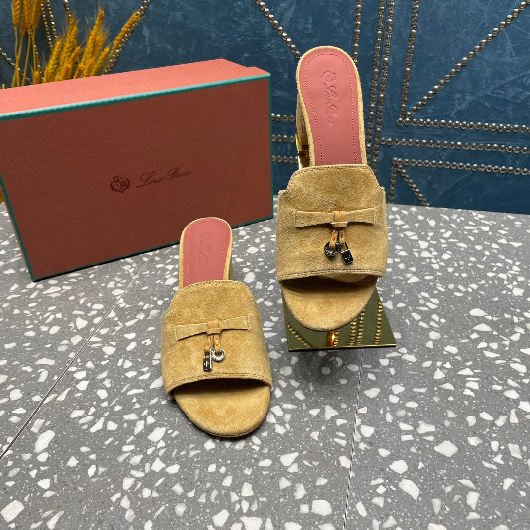 Summer Charms Mules 50mm Gold Suede Salmon Lambskin