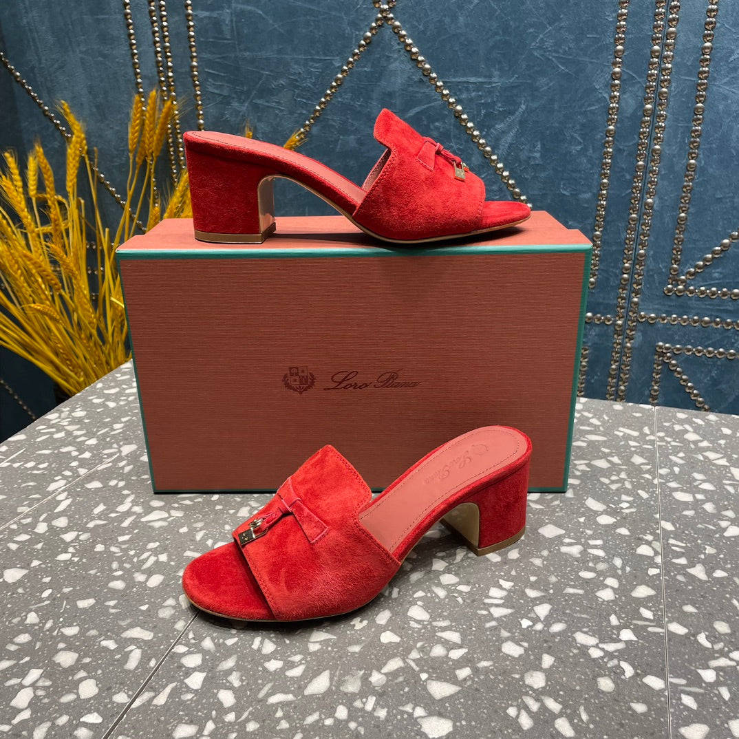 Summer Charms Mules 50mm Red Suede Salmon Lambskin