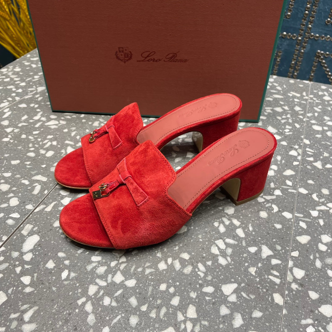Summer Charms Mules 50mm Red Suede Salmon Lambskin