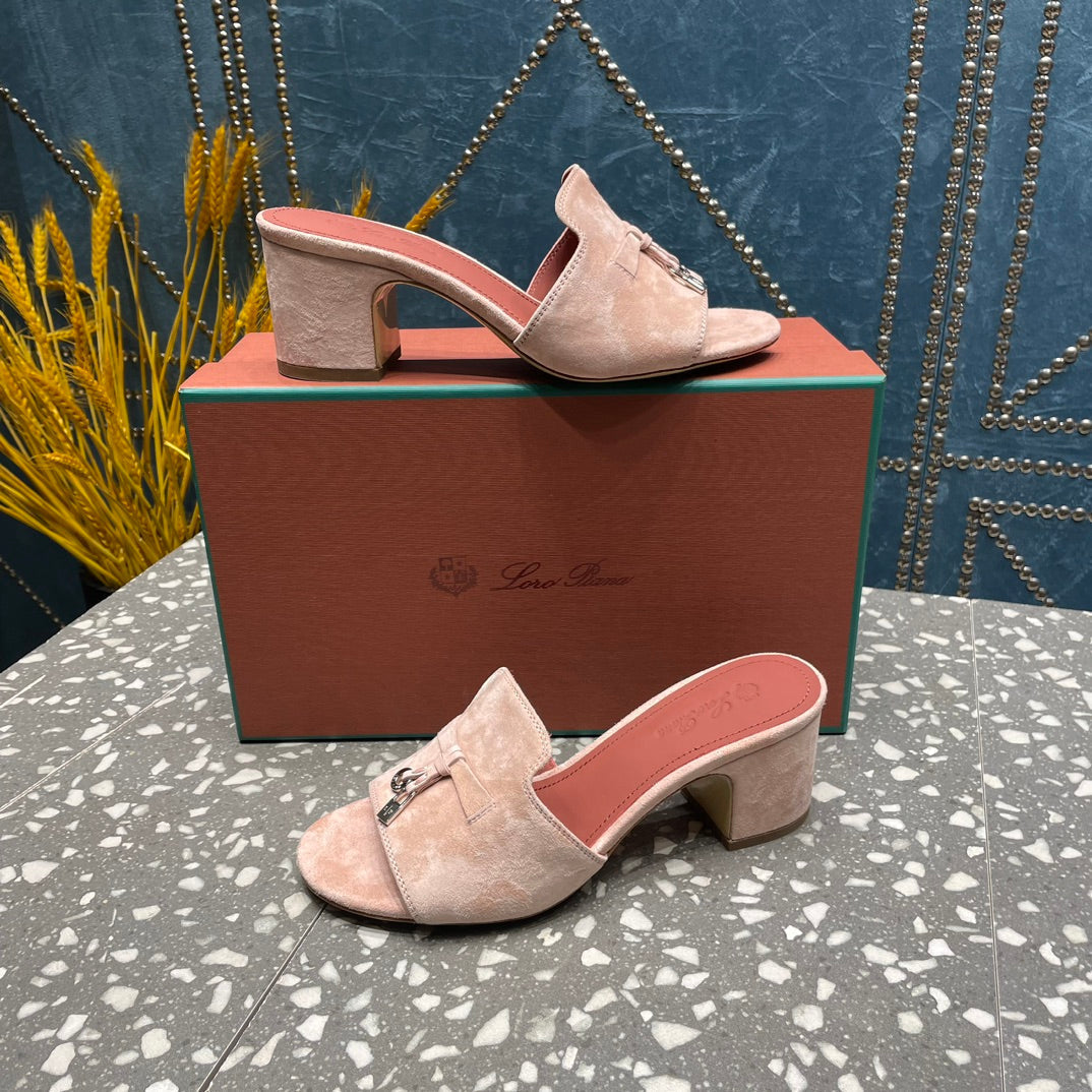 Summer Charms Mules 50mm Petal Pink Suede Salmon Lambskin