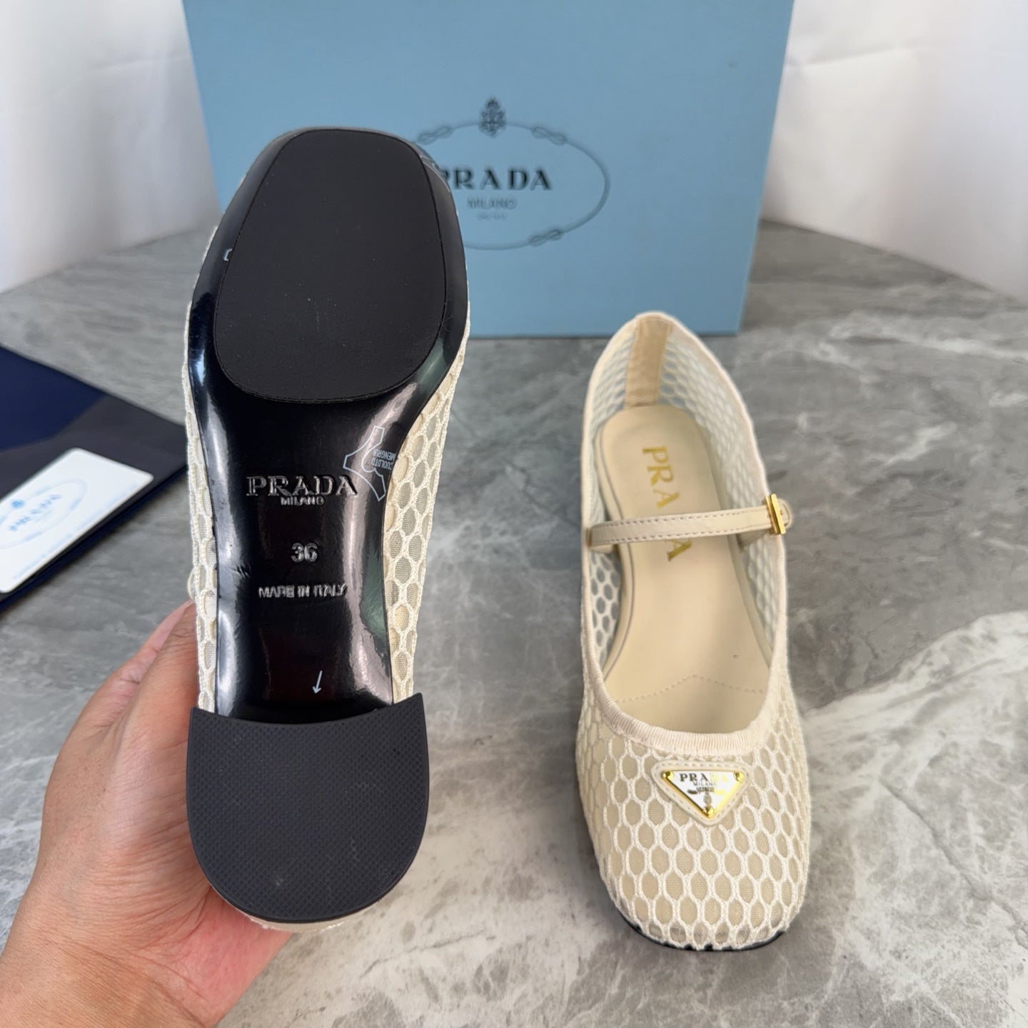 Prada 2026 Mary Jane Pumps 50mm Mesh Leather 789407