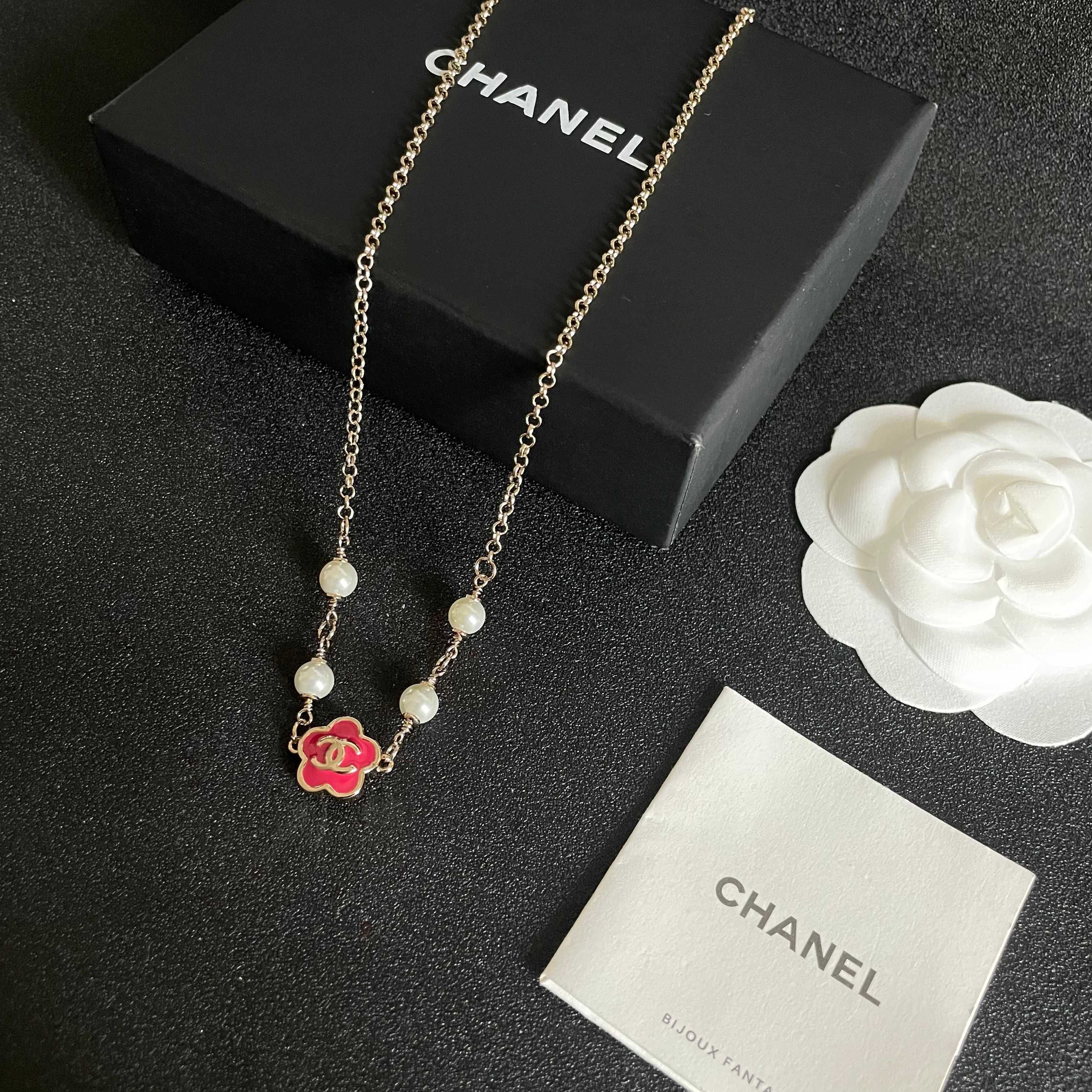 CC Flower Vintage Red Pearl Gold Necklaces