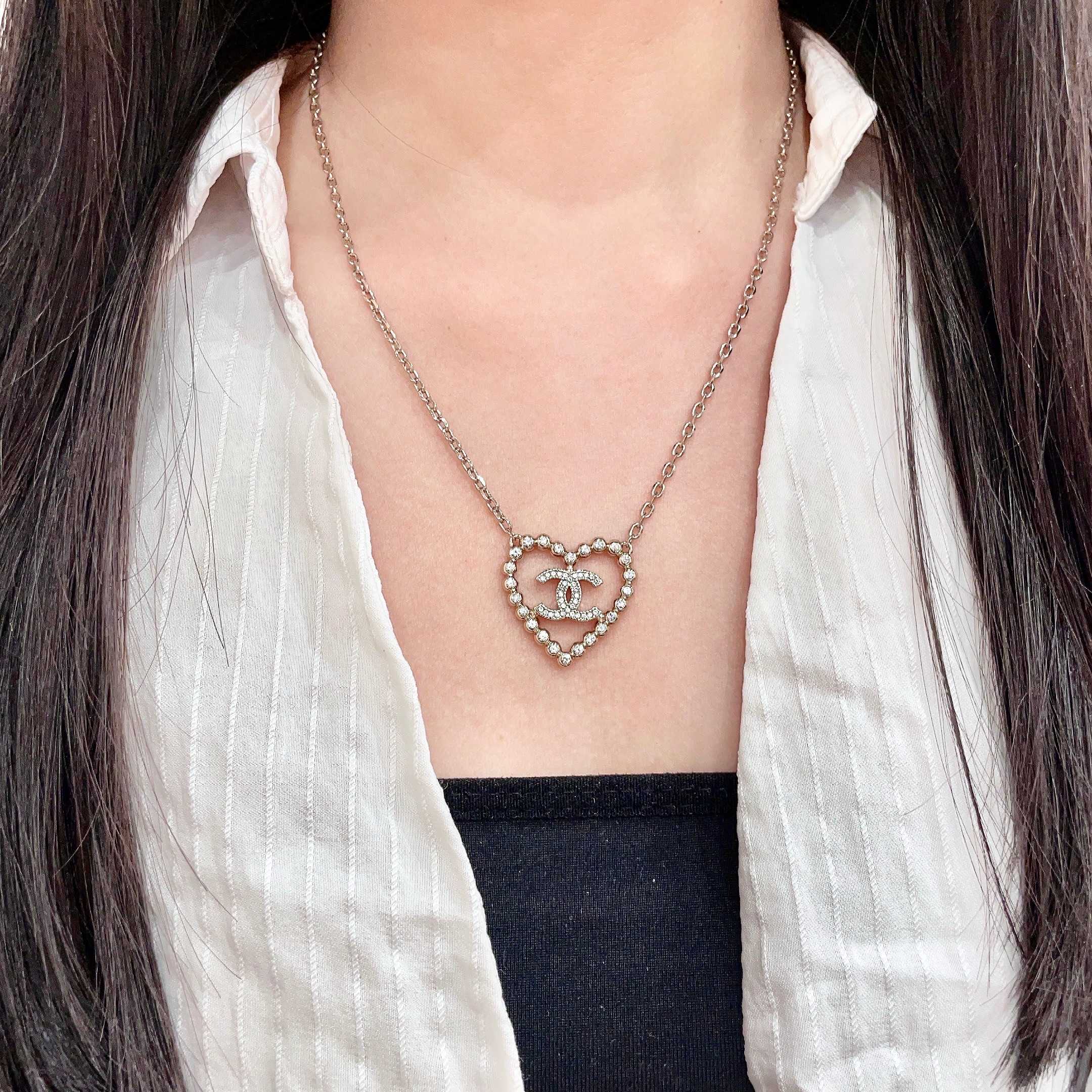 CC Vintage Heart Double C Diamond Gold Necklaces