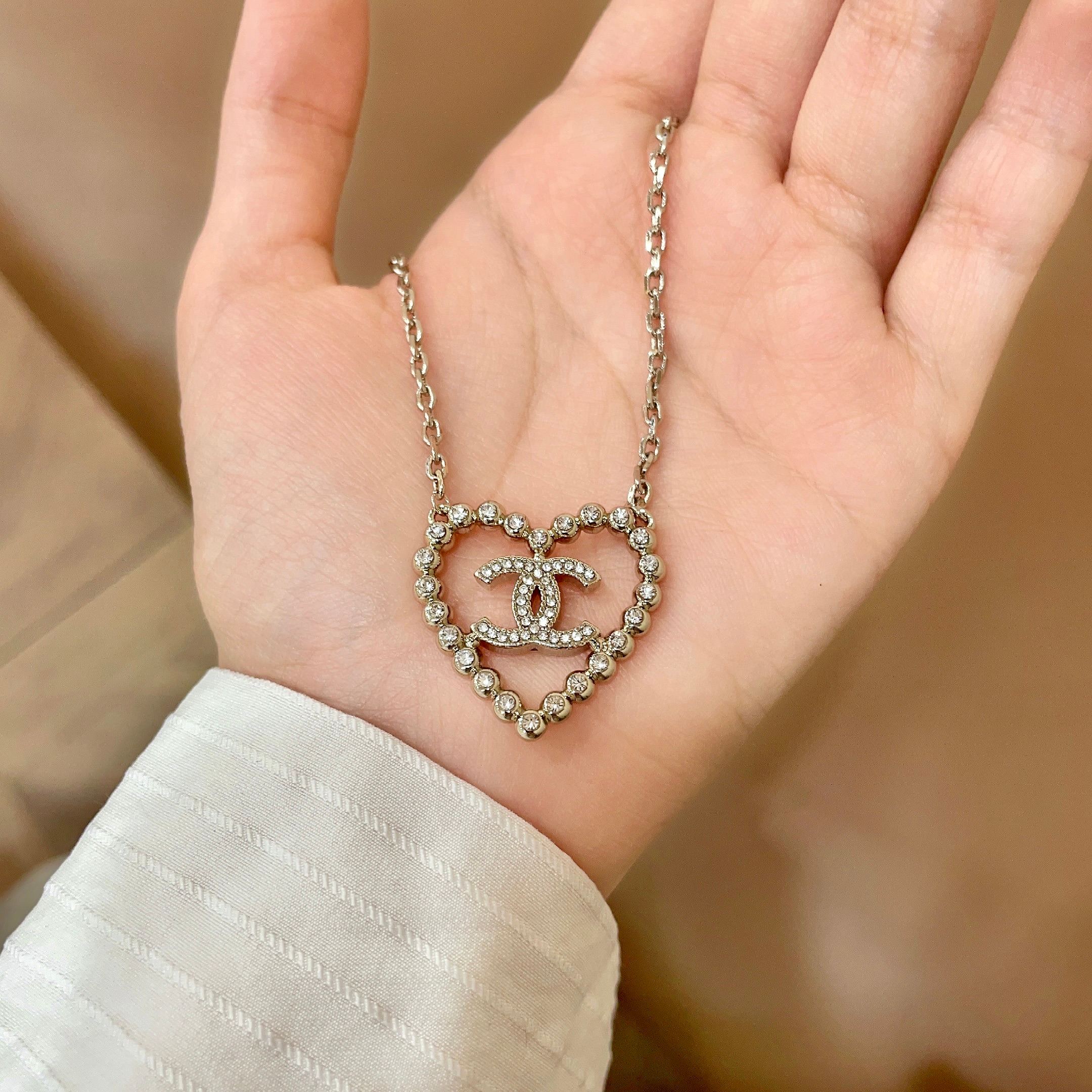 CC Vintage Heart Double C Diamond Gold Necklaces