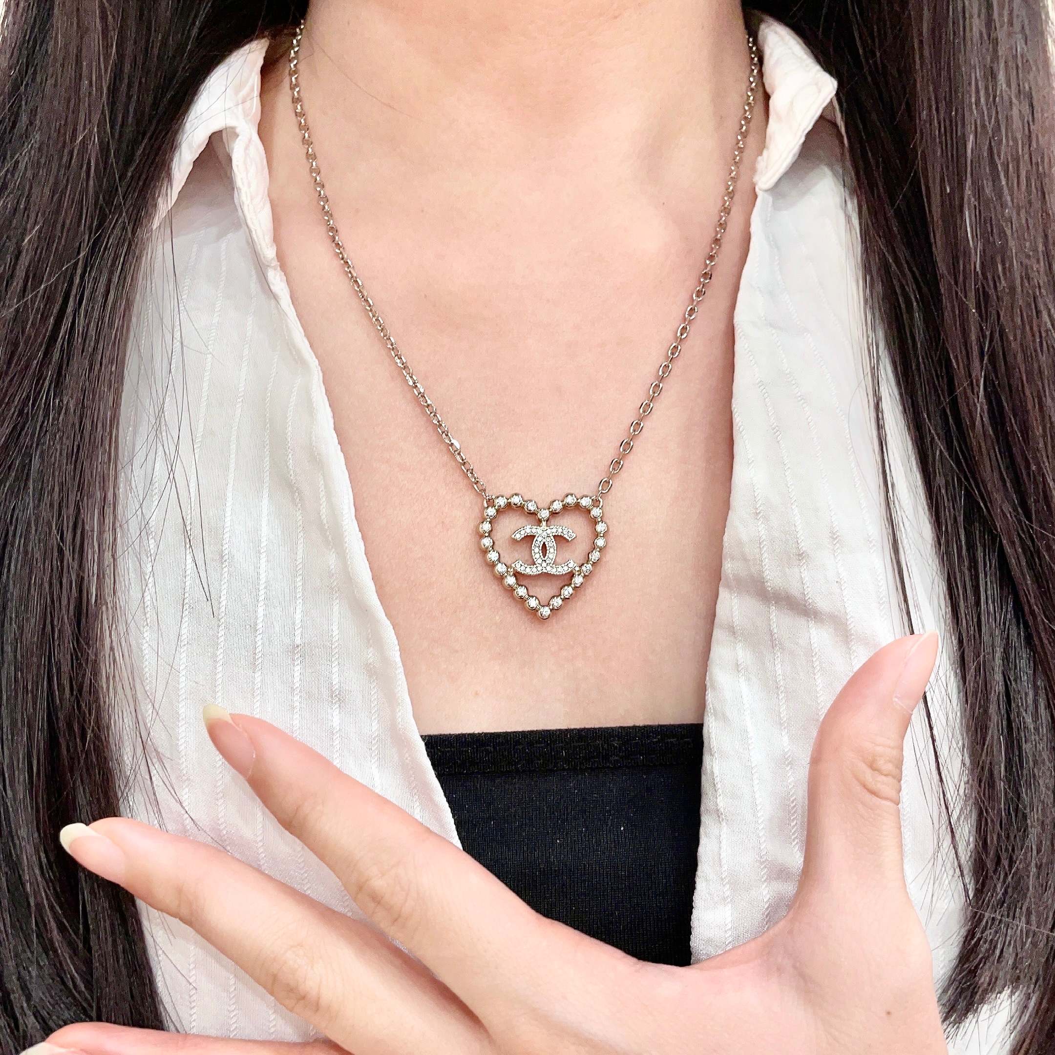CC Vintage Heart Double C Diamond Gold Necklaces