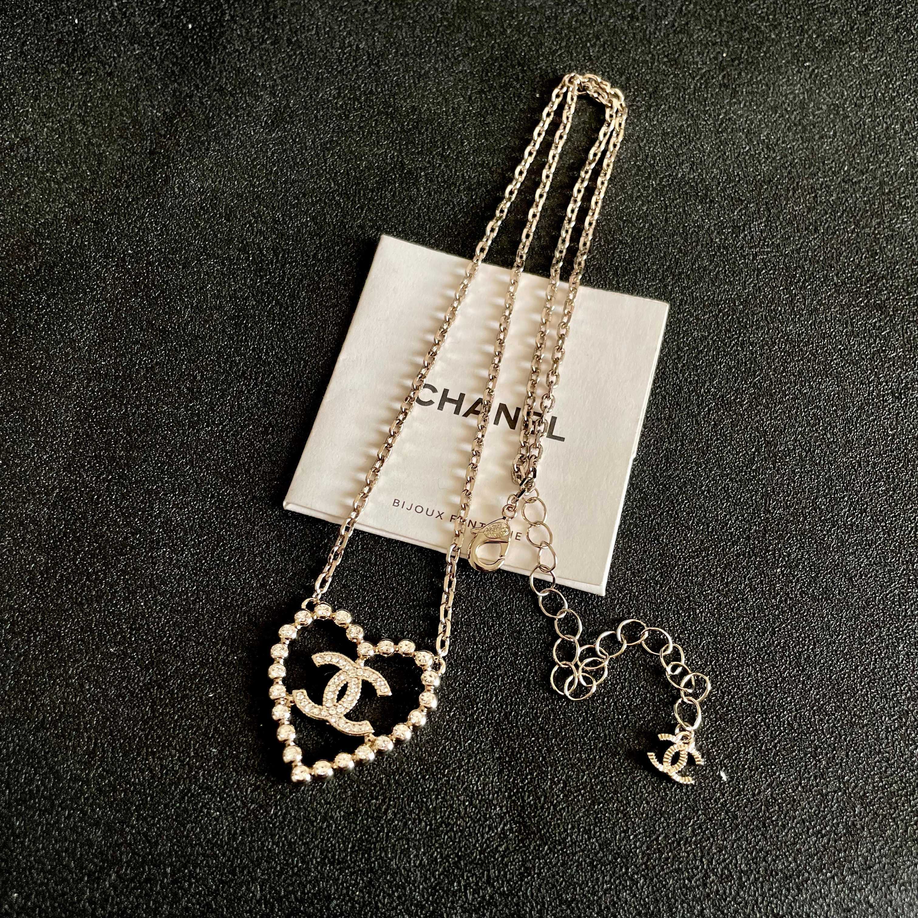 CC Vintage Heart Double C Diamond Gold Necklaces