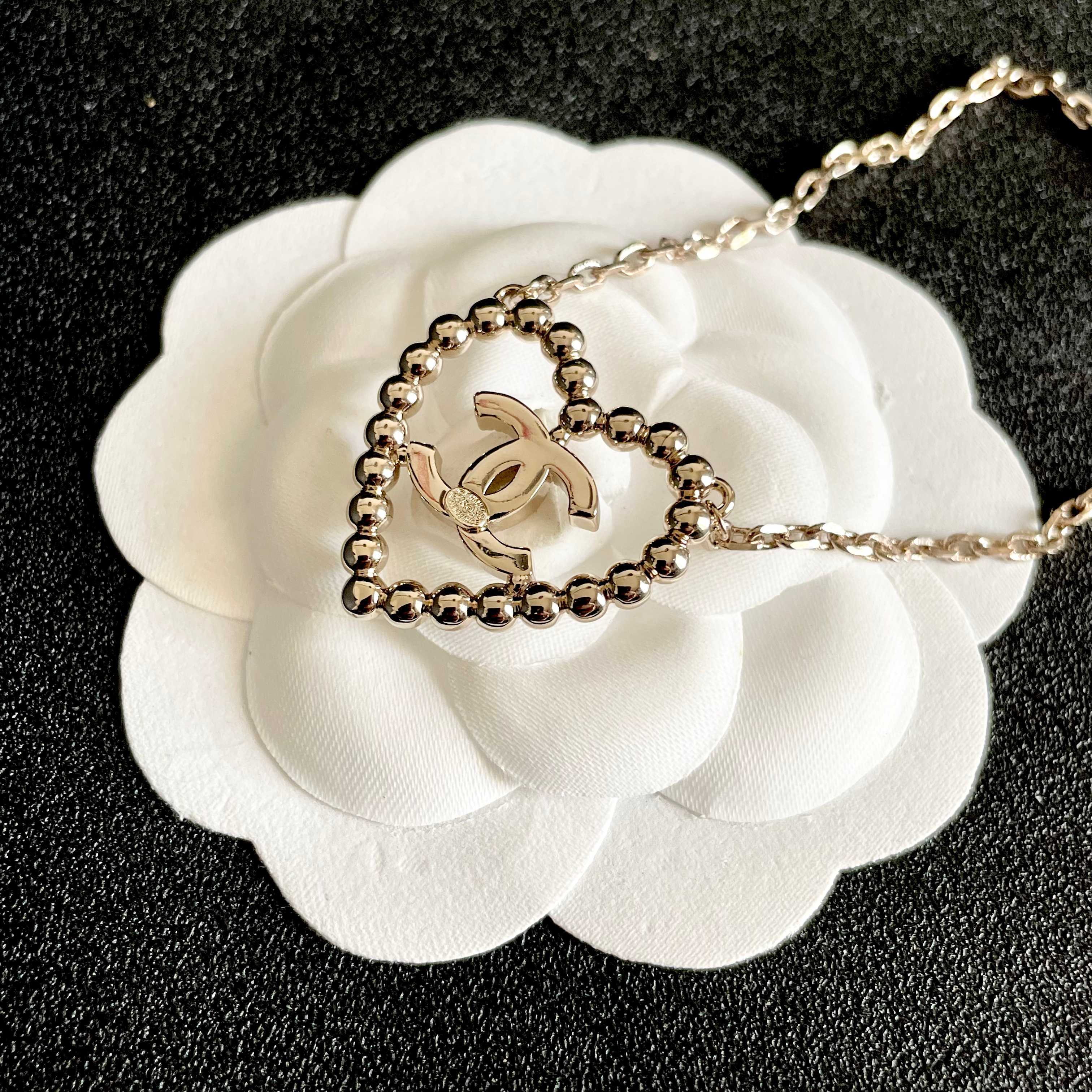 CC Vintage Heart Double C Diamond Gold Necklaces