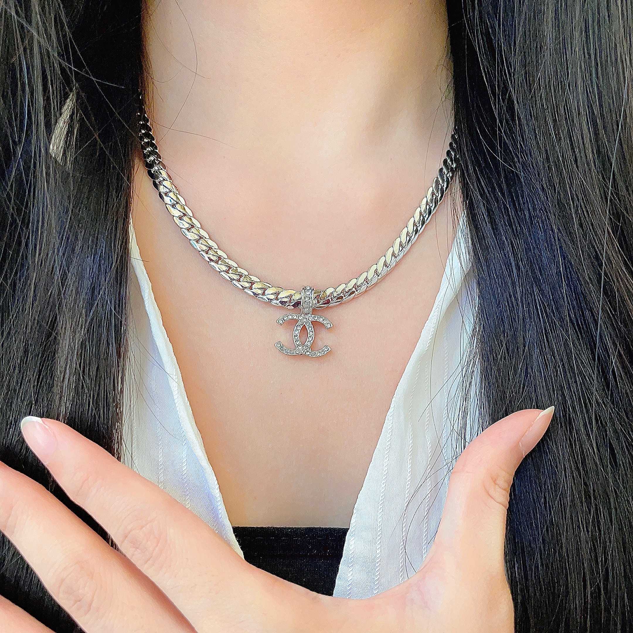 CC Plated Curb Chain Sliver Diamond Necklace