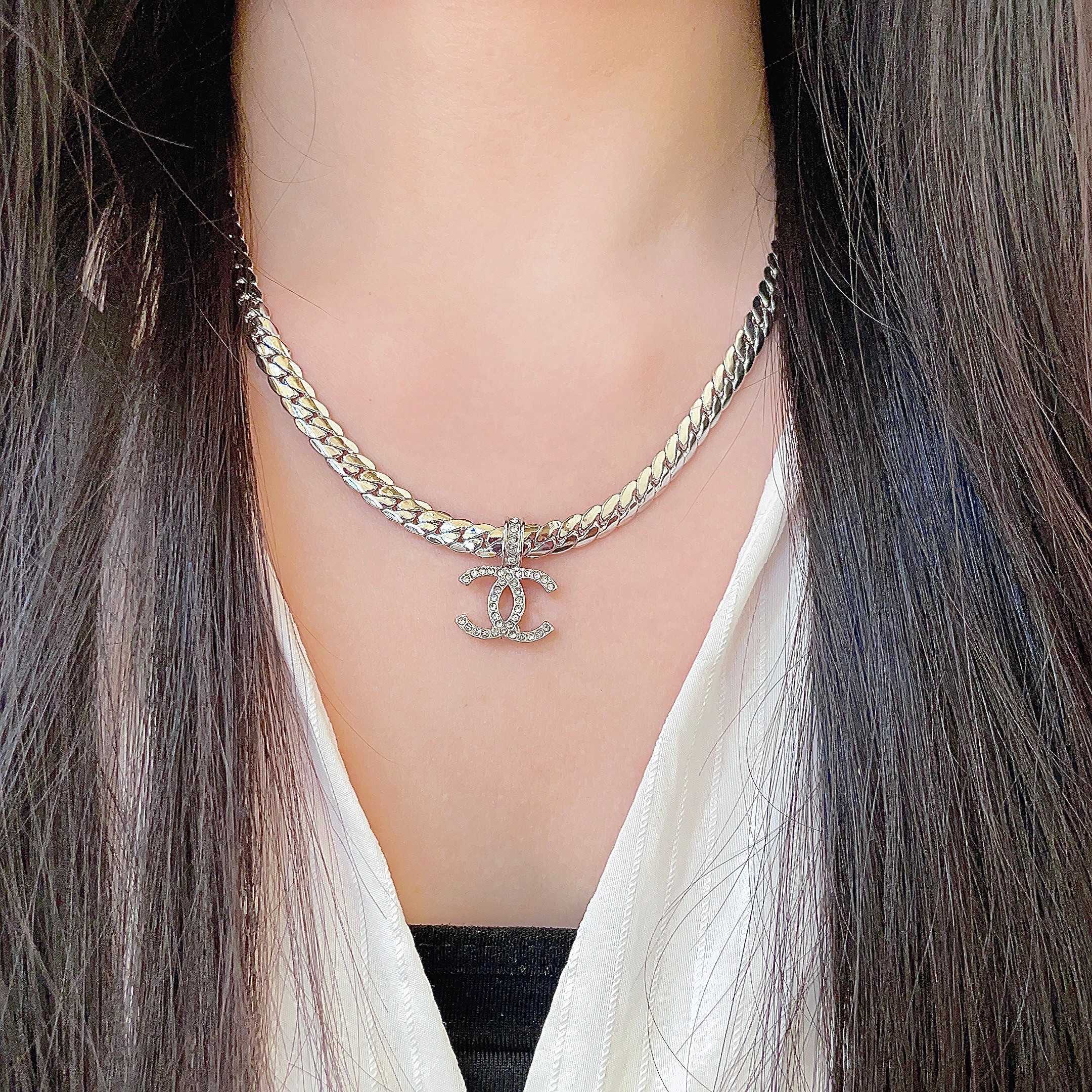 CC Plated Curb Chain Sliver Diamond Necklace