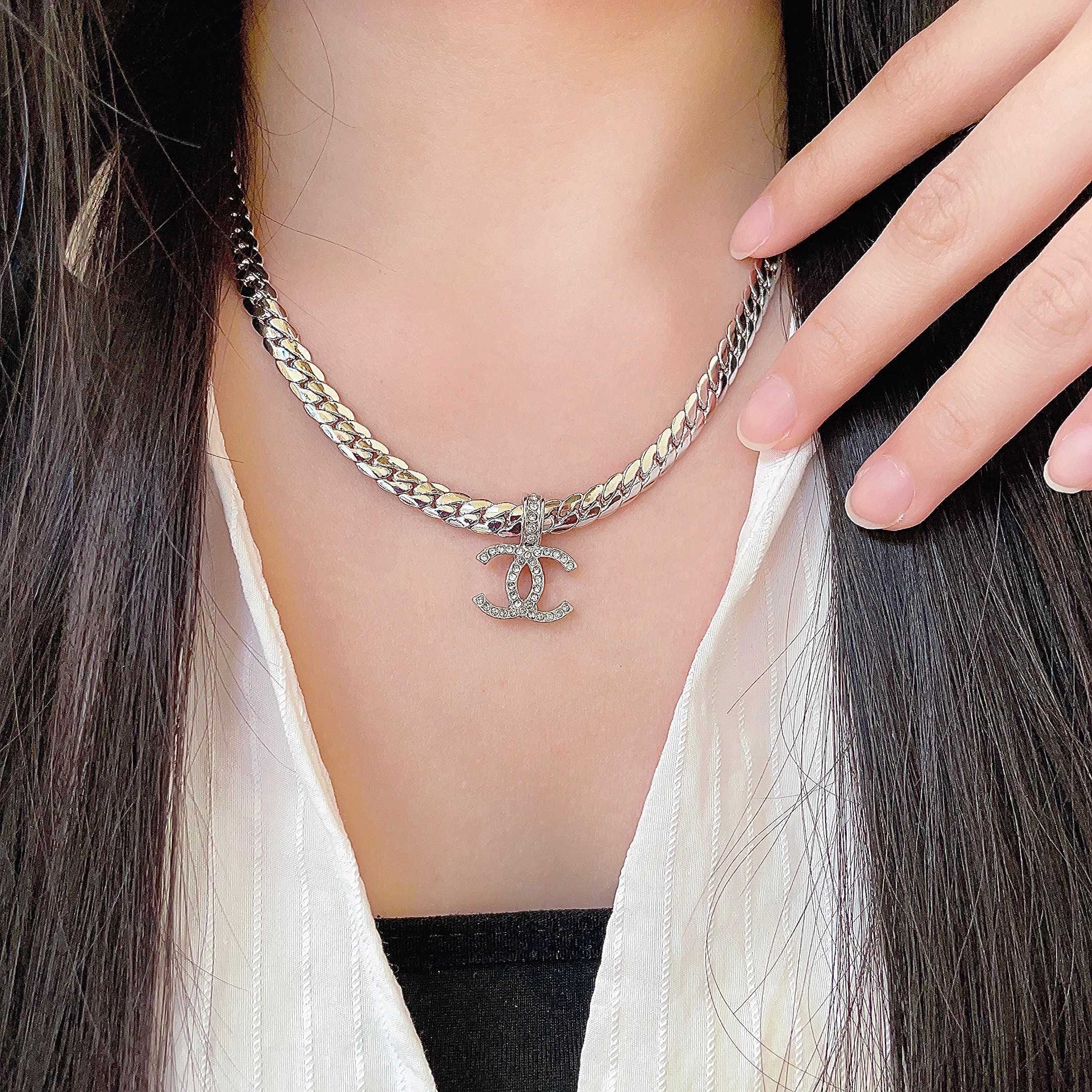 CC Plated Curb Chain Sliver Diamond Necklace