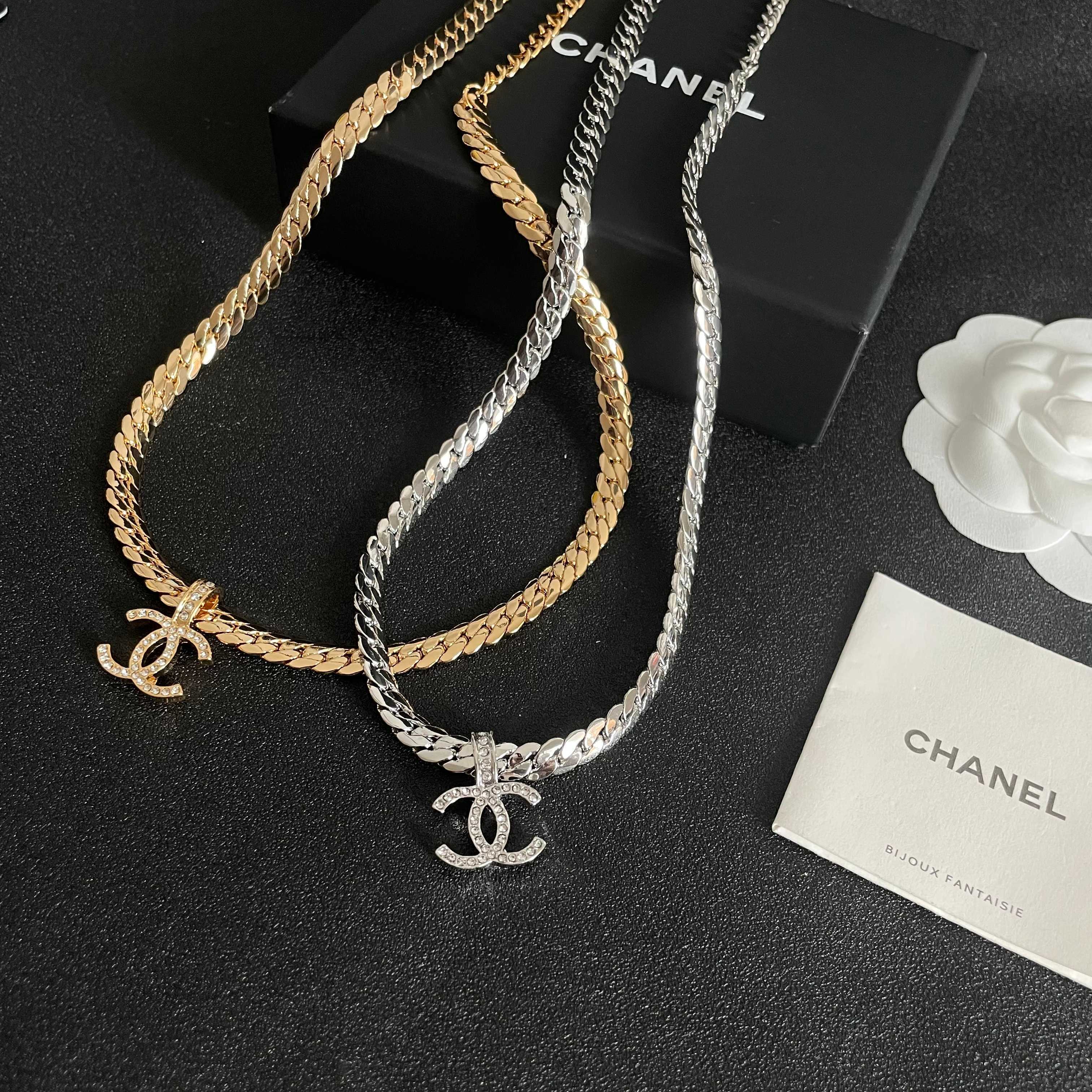 CC Plated Curb Chain Sliver Diamond Necklace