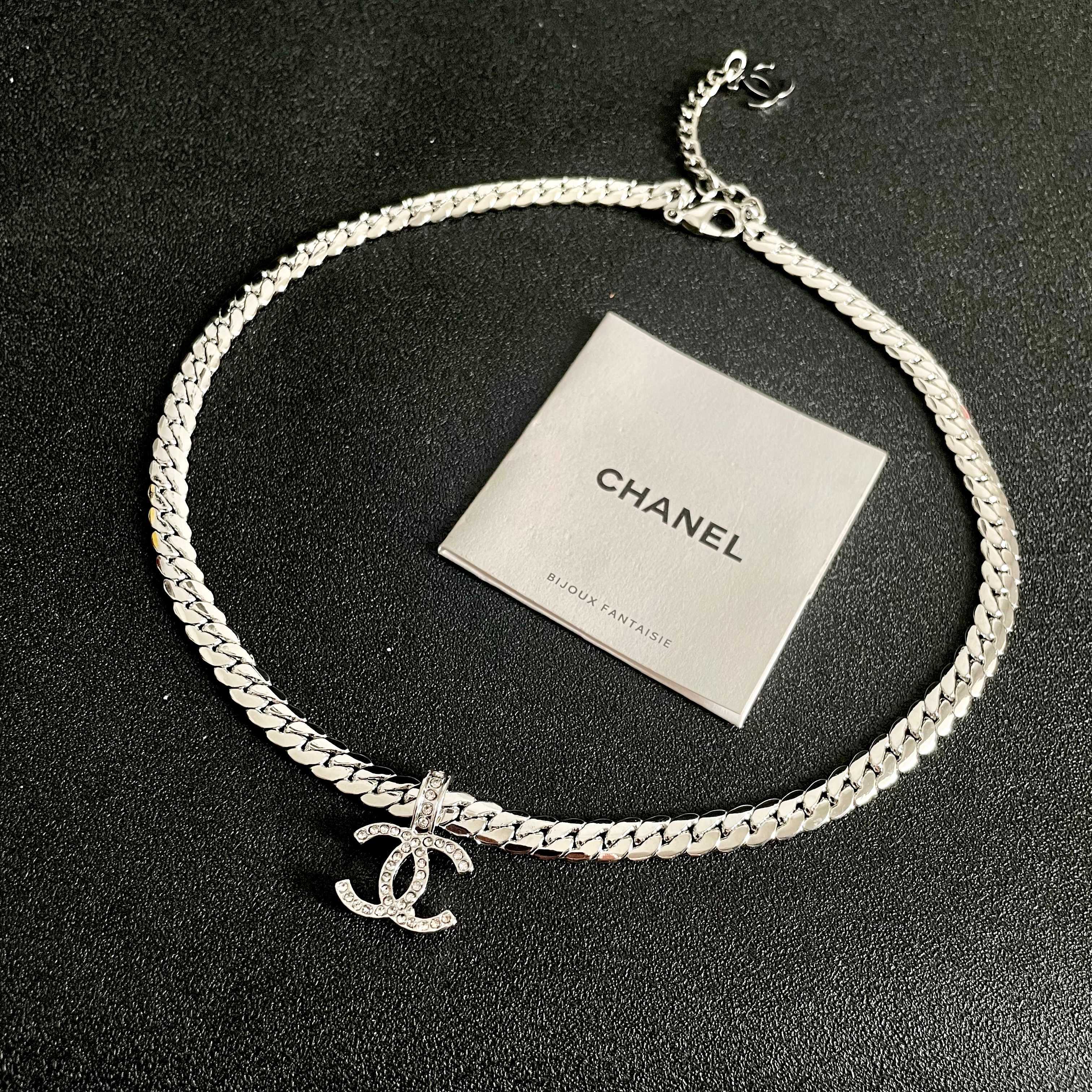 CC Plated Curb Chain Sliver Diamond Necklace