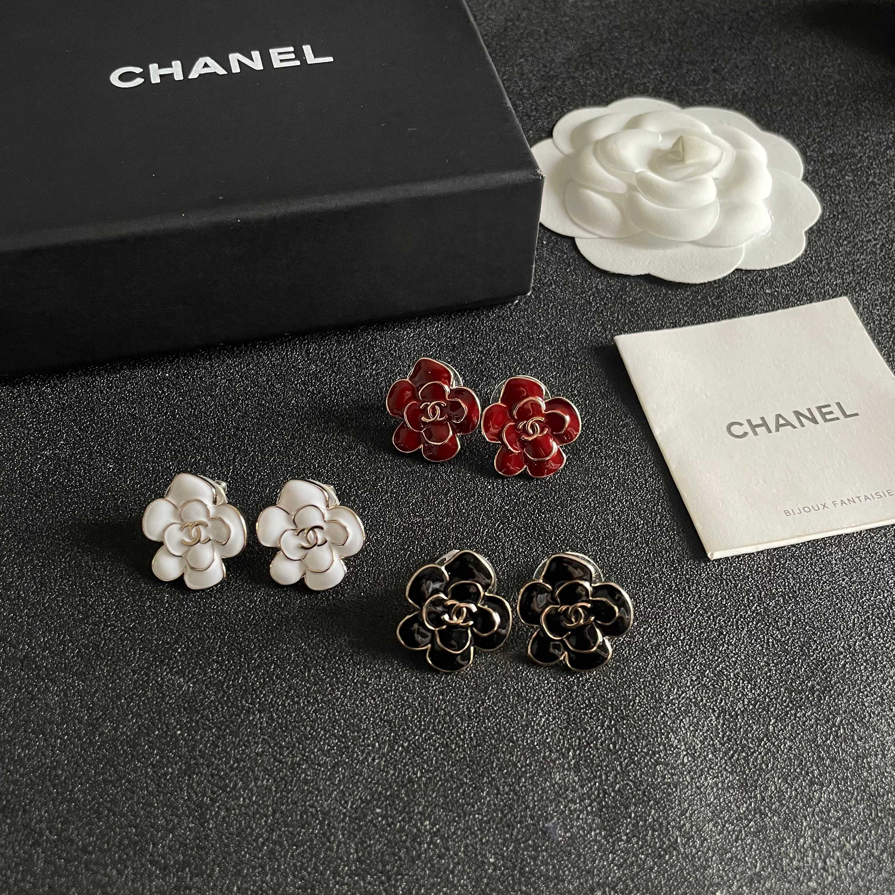 CC Camellia Double C White Gold Earrings
