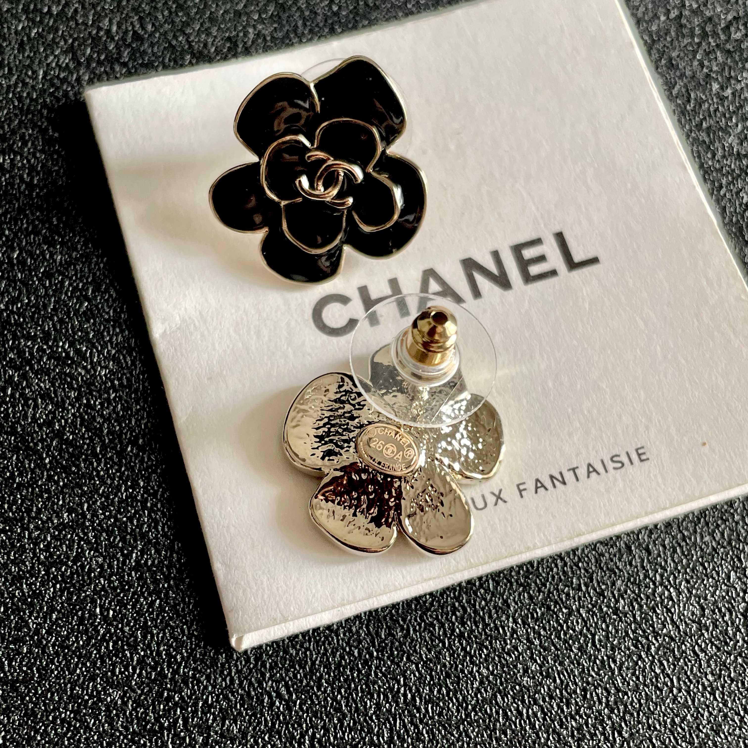 CC Camellia Double C Black Gold Earrings