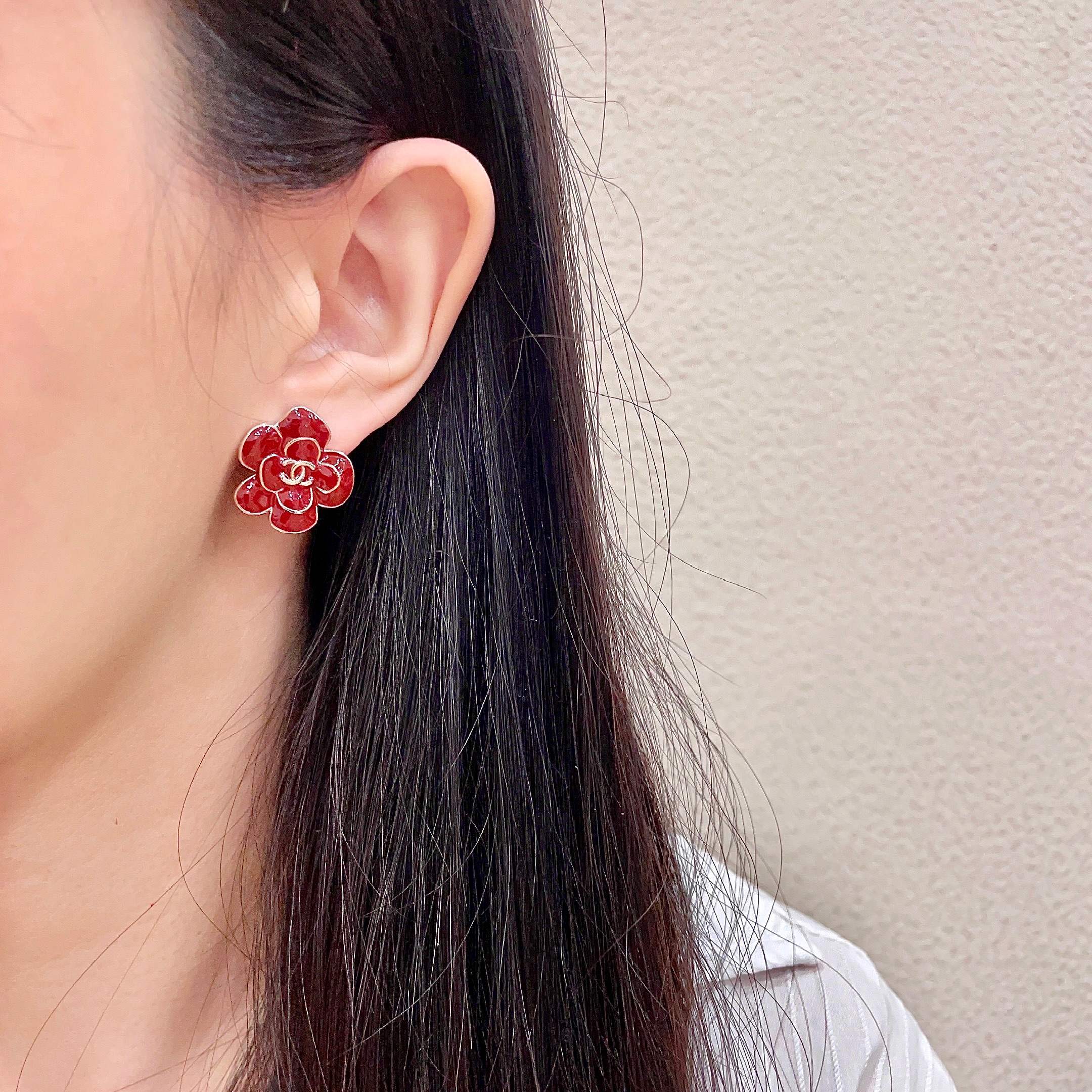 CC Camellia Double C Red Gold Earrings