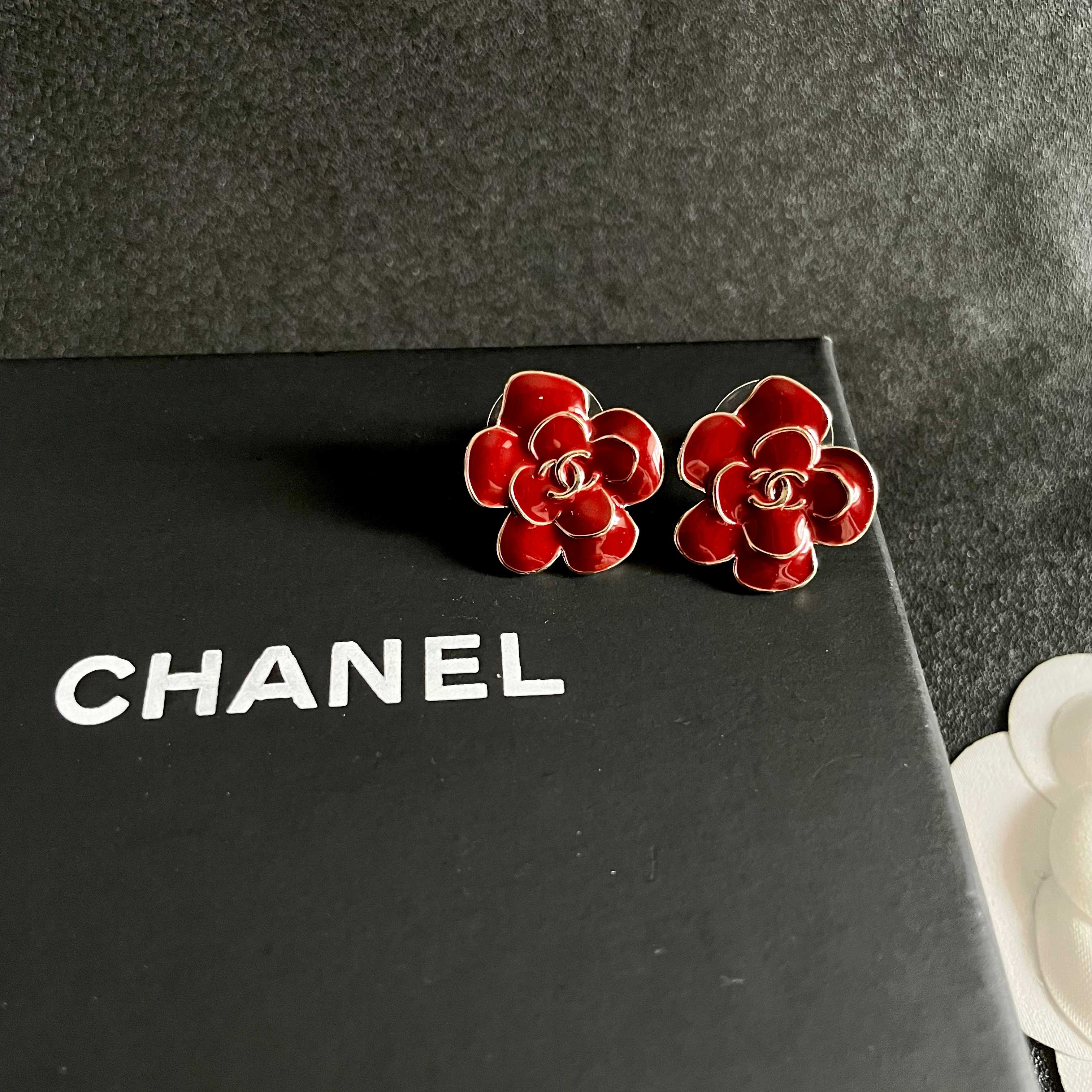 CC Camellia Double C Red Gold Earrings