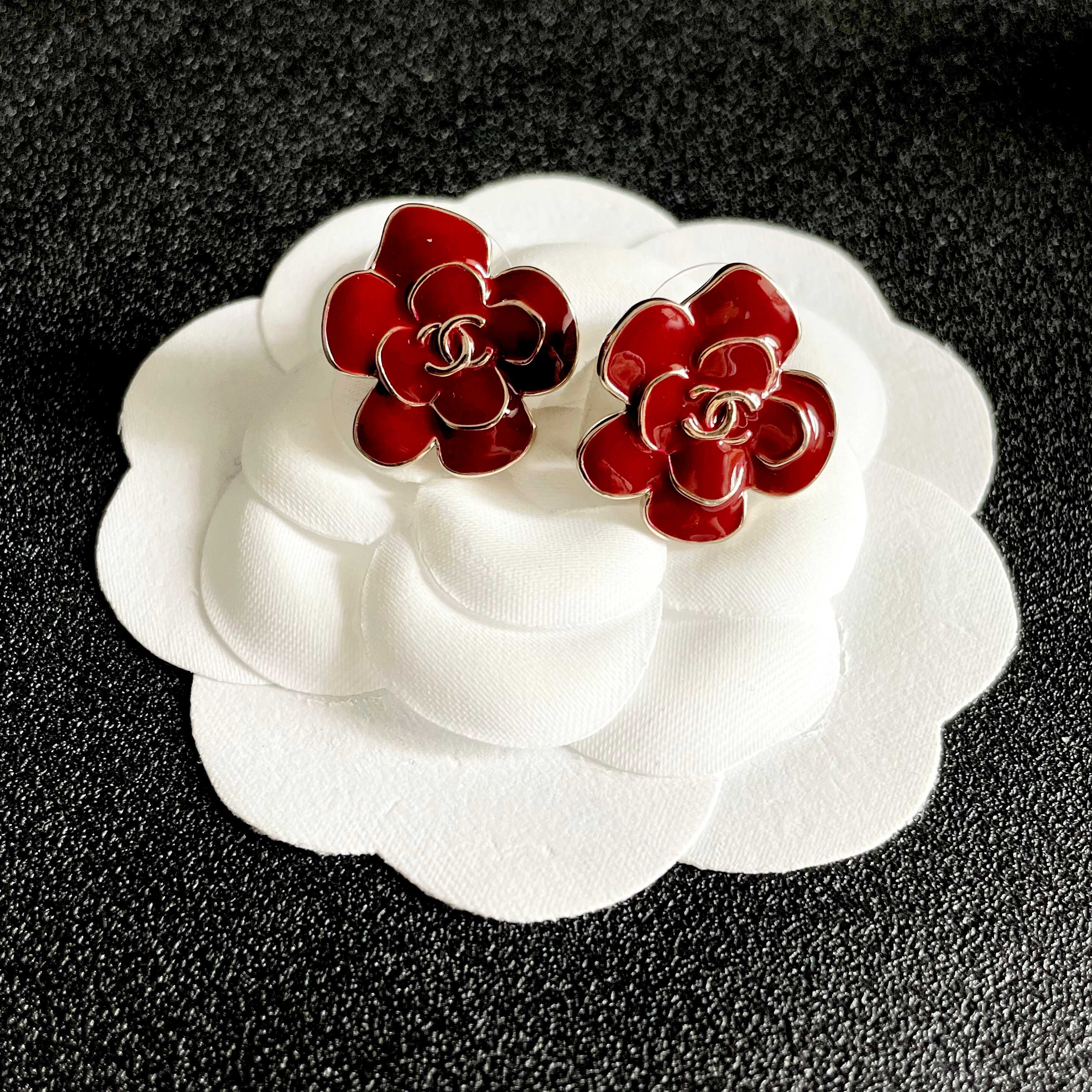 CC Camellia Double C Red Gold Earrings