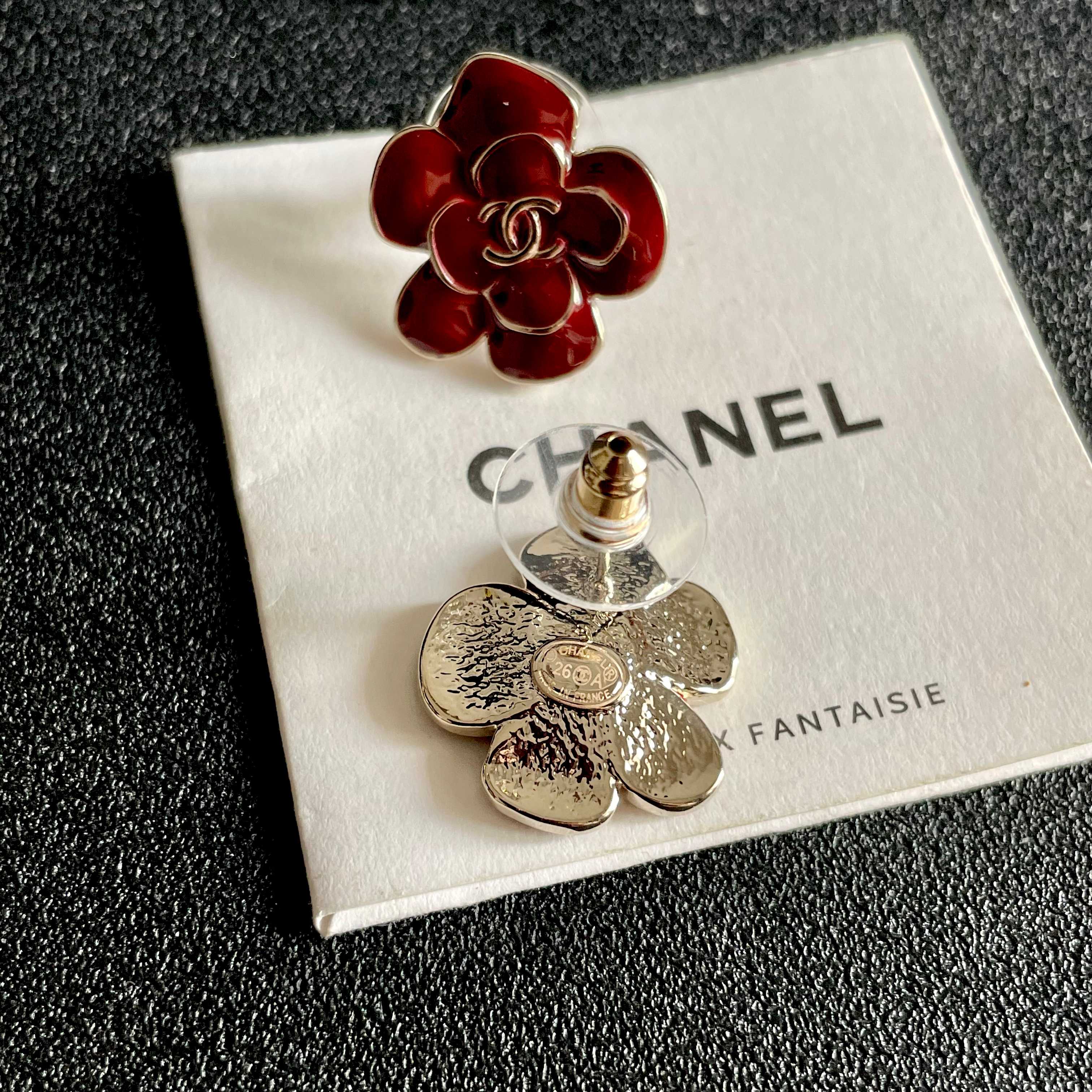 CC Camellia Double C Red Gold Earrings