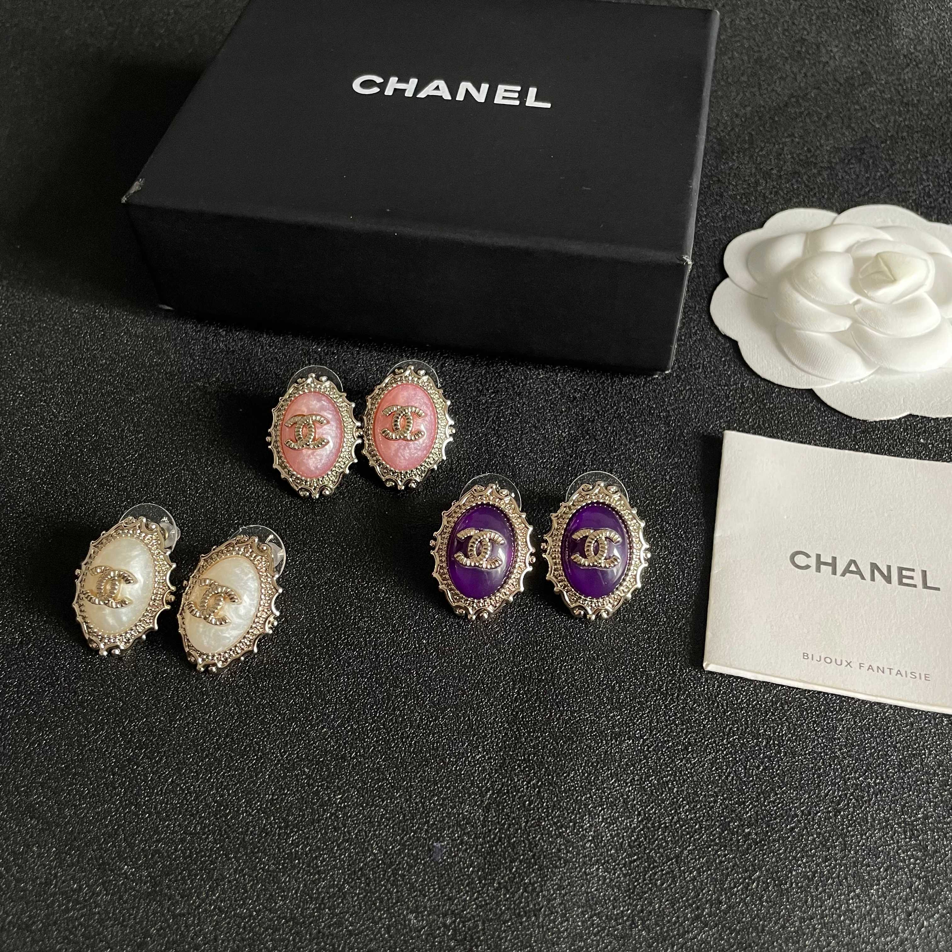 CC Double C Purple Pearl Gold Earrings