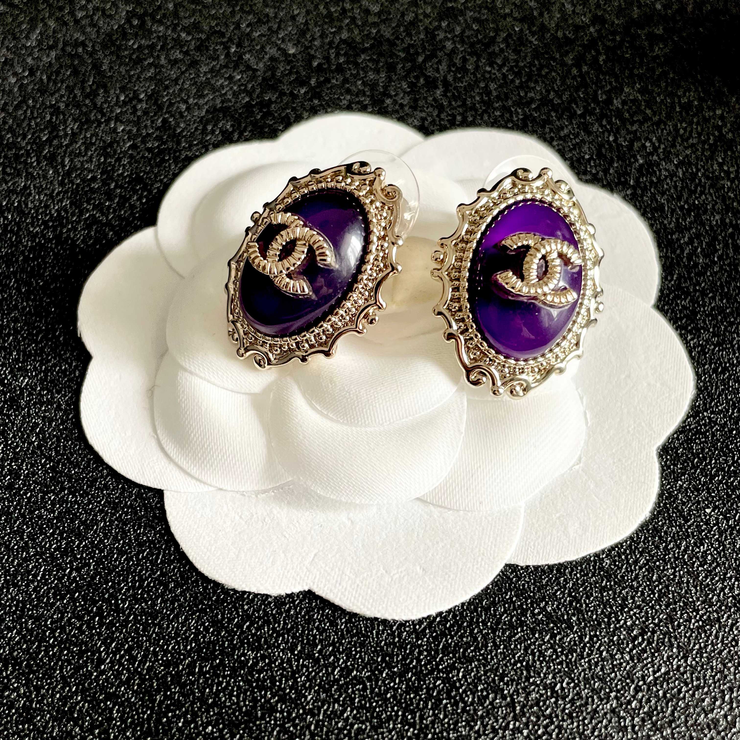 CC Double C Purple Pearl Gold Earrings