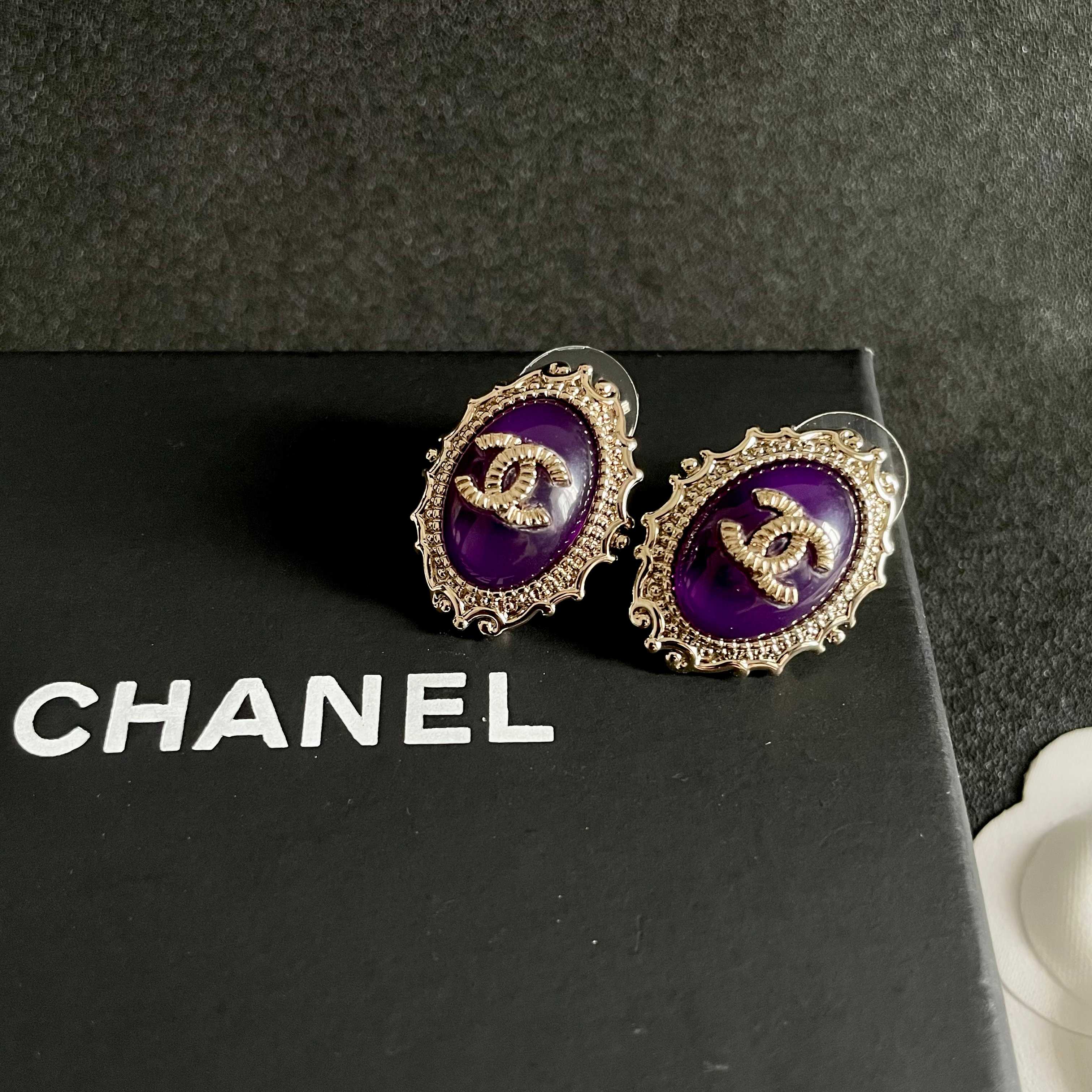 CC Double C Purple Pearl Gold Earrings