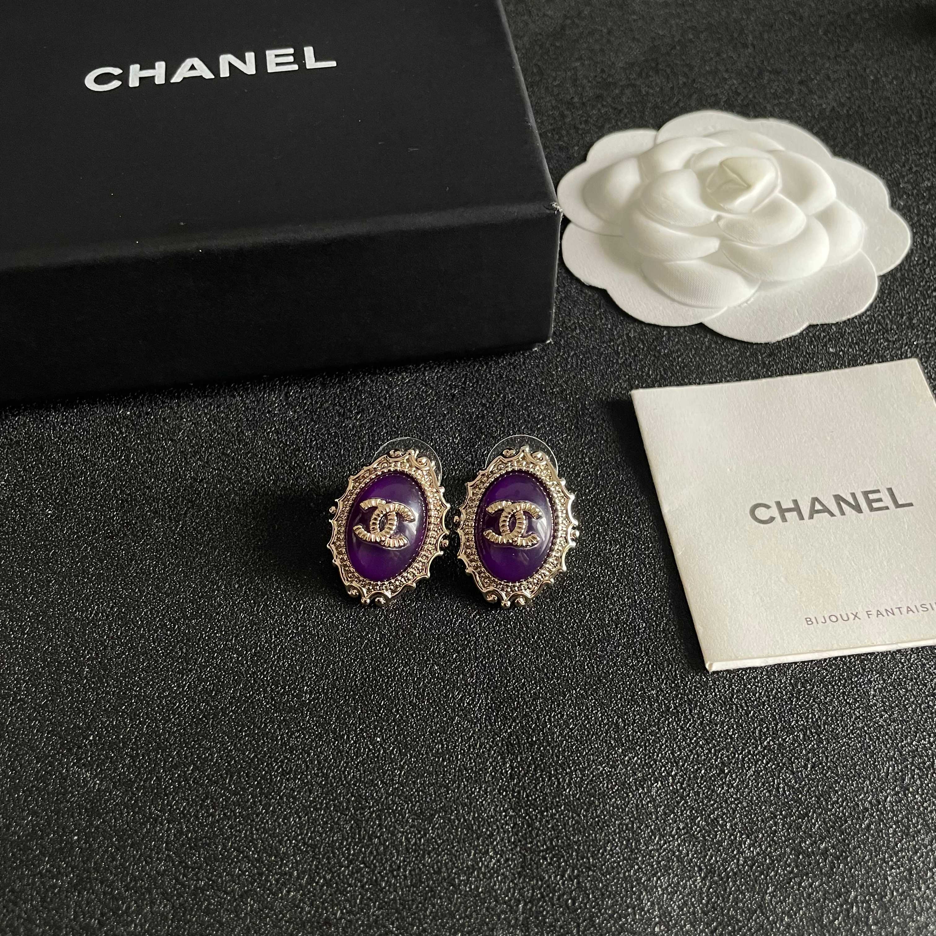 CC Double C Purple Pearl Gold Earrings