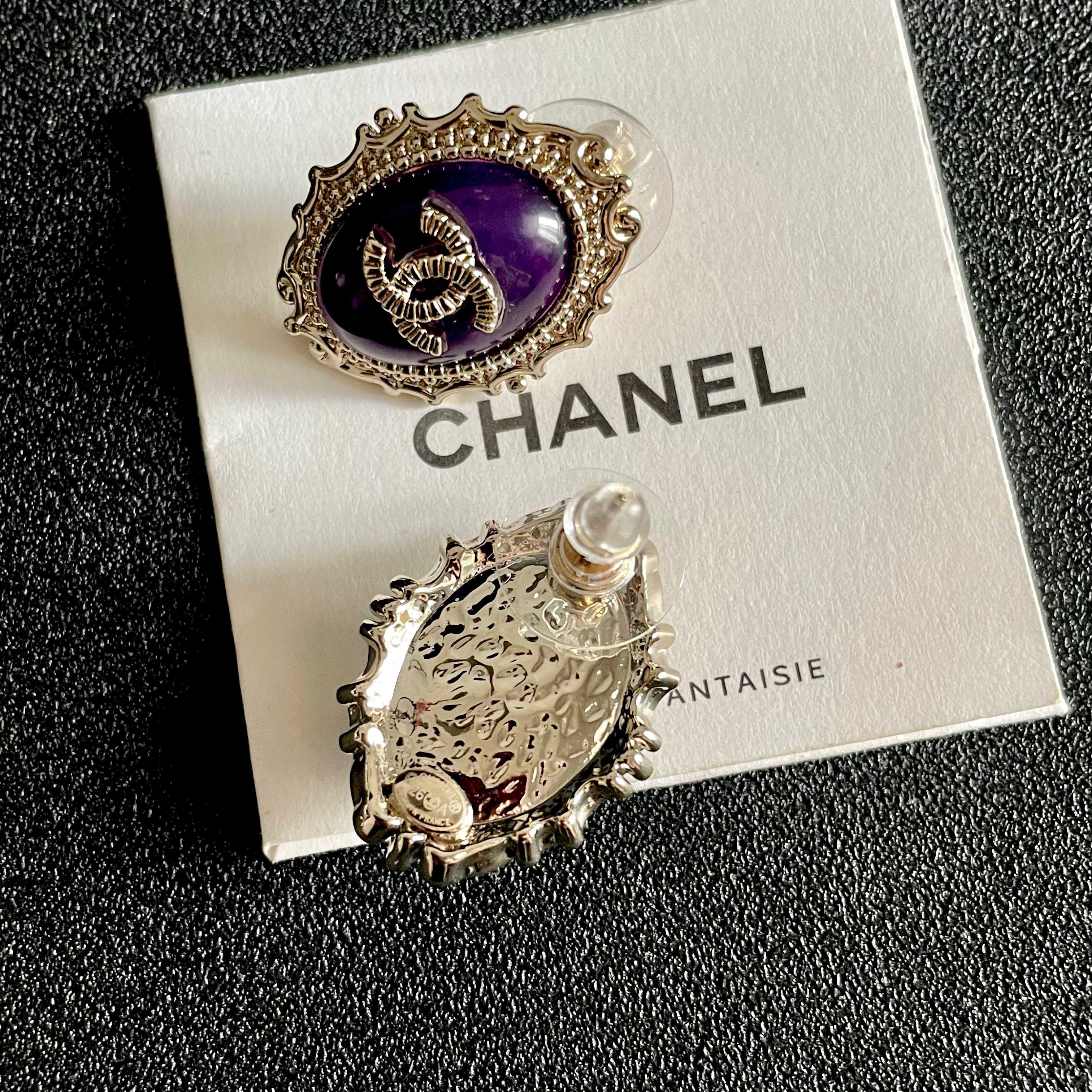 CC Double C Purple Pearl Gold Earrings