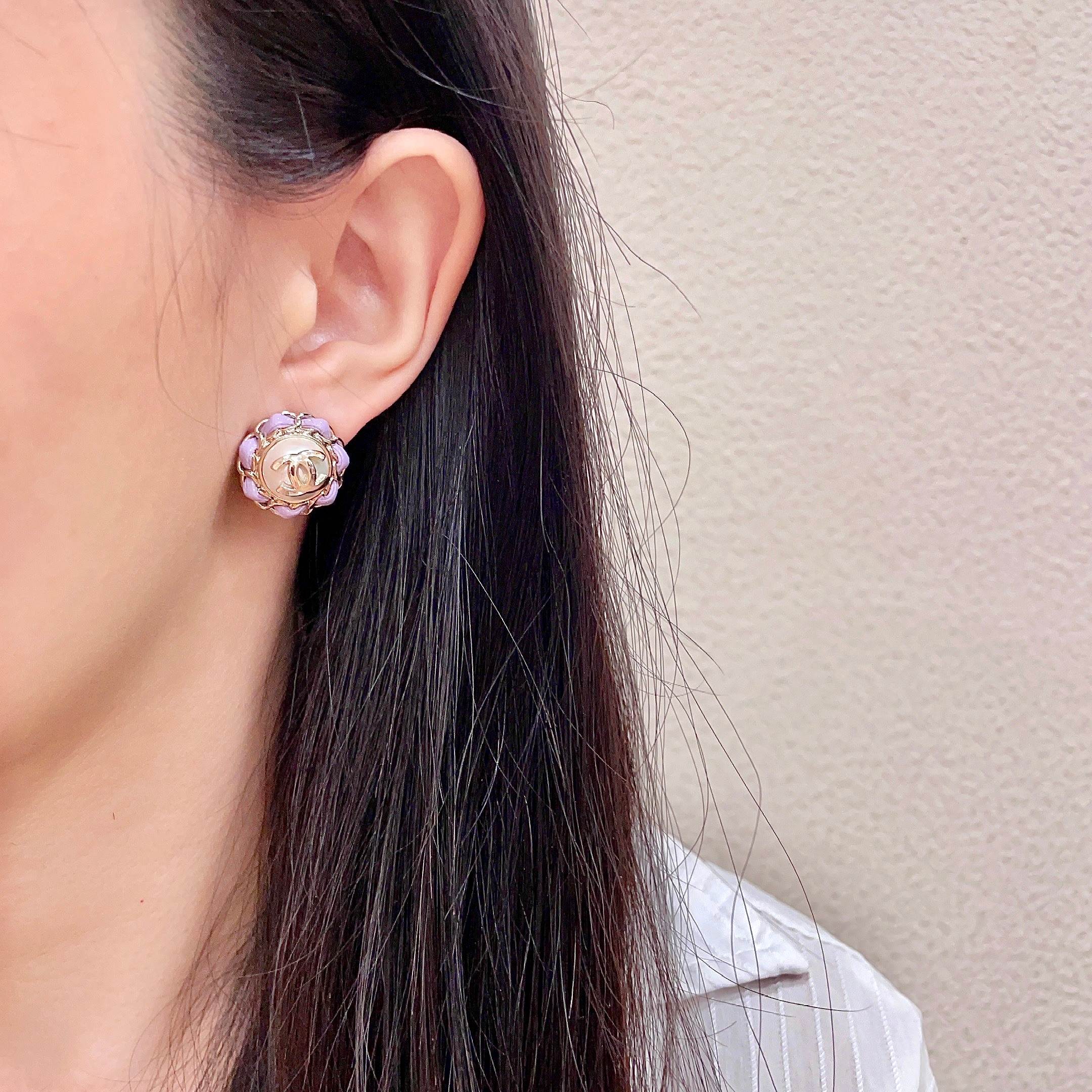 CC Pendant Double C Purple Pearl Gold Earrings