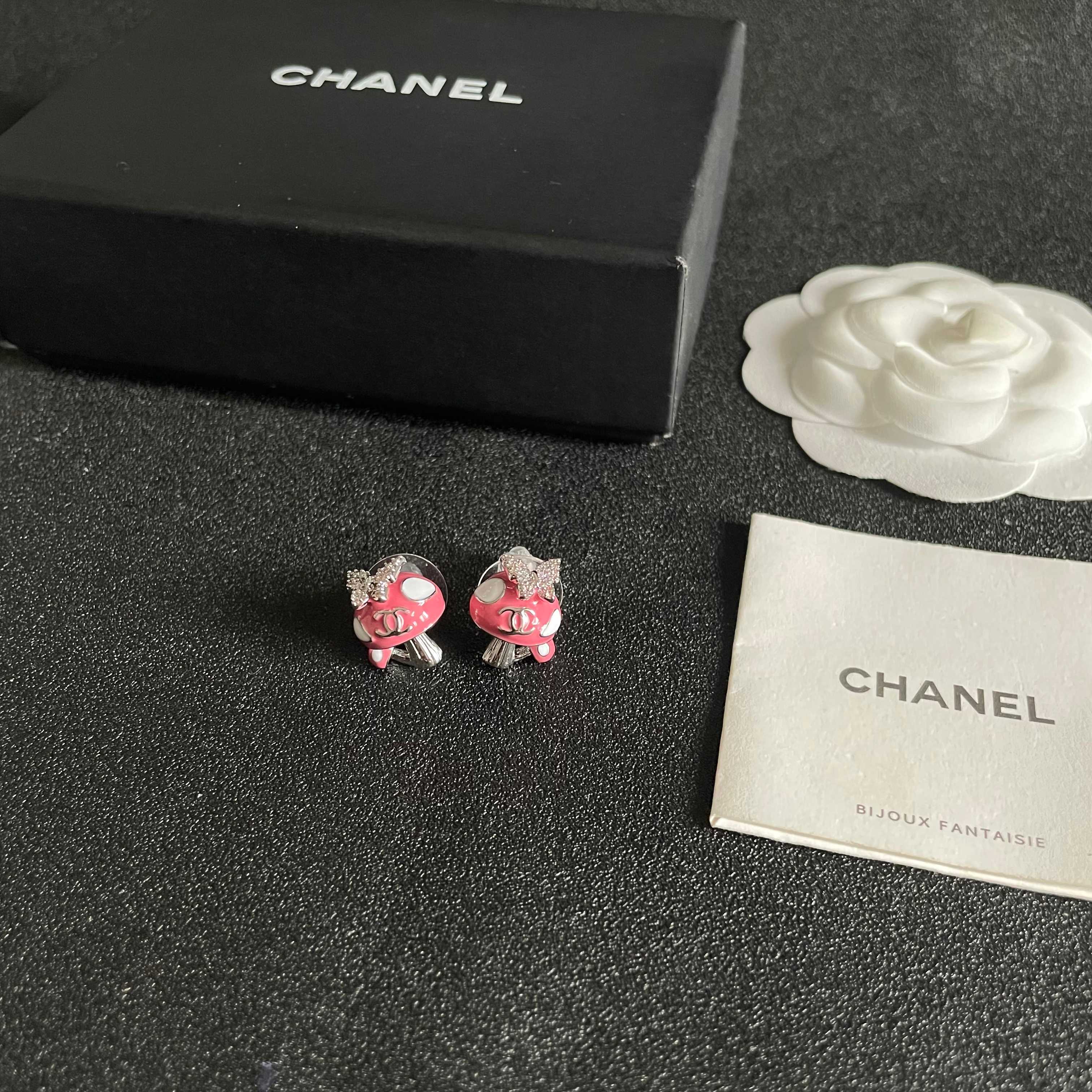 CC Pendant Butterfly Double C Pink Sliver Earrings