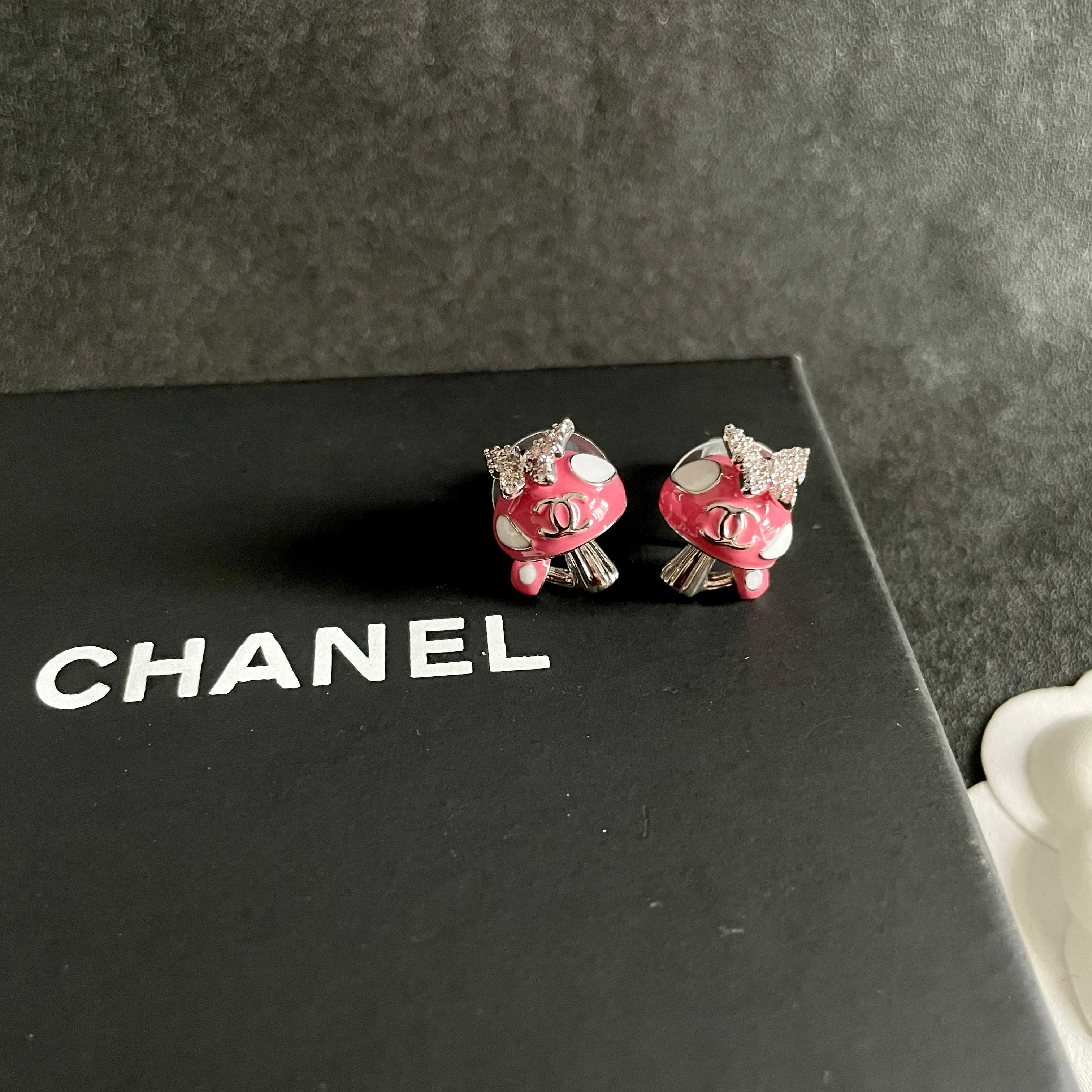CC Pendant Butterfly Double C Pink Sliver Earrings