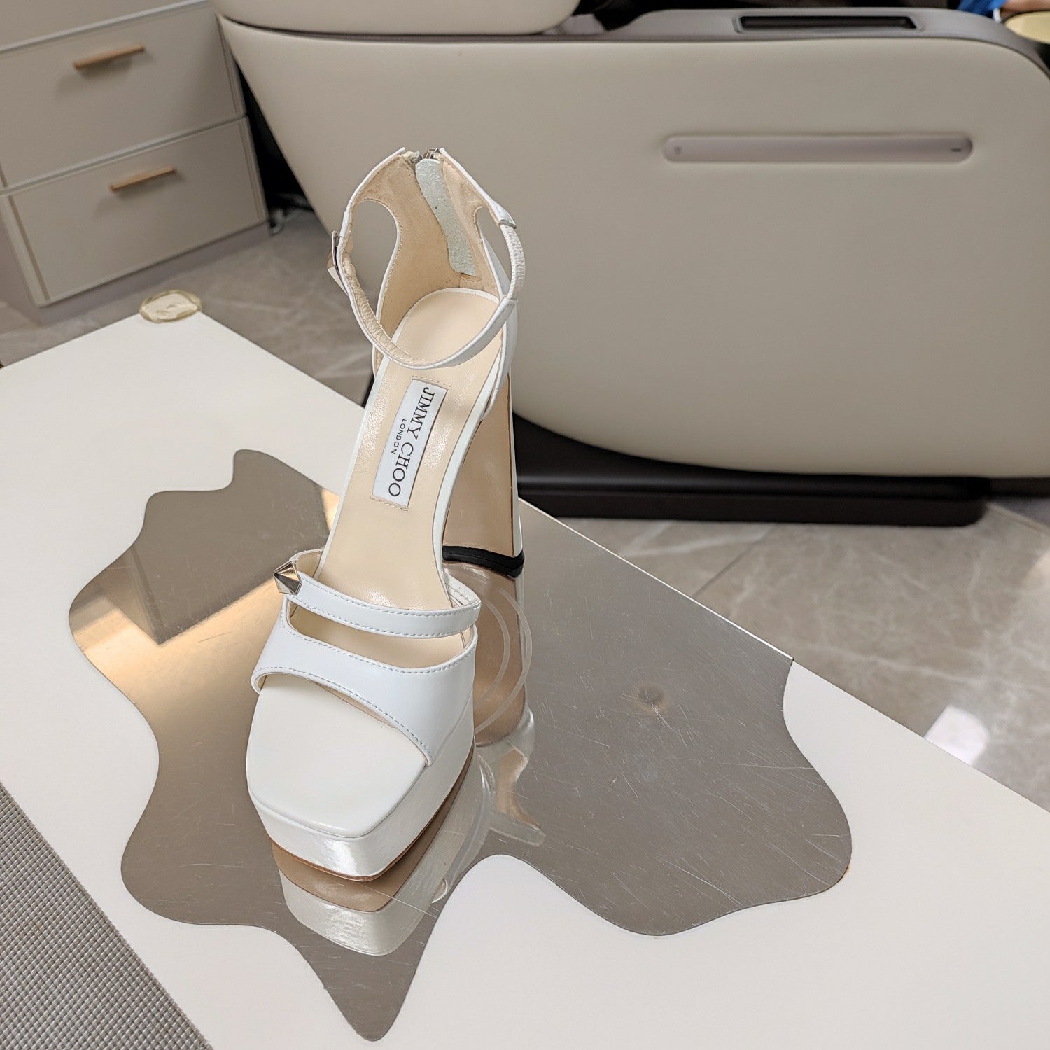 Jimmy 25 Platform Sandal Heels White Nappa Cowhide 240007