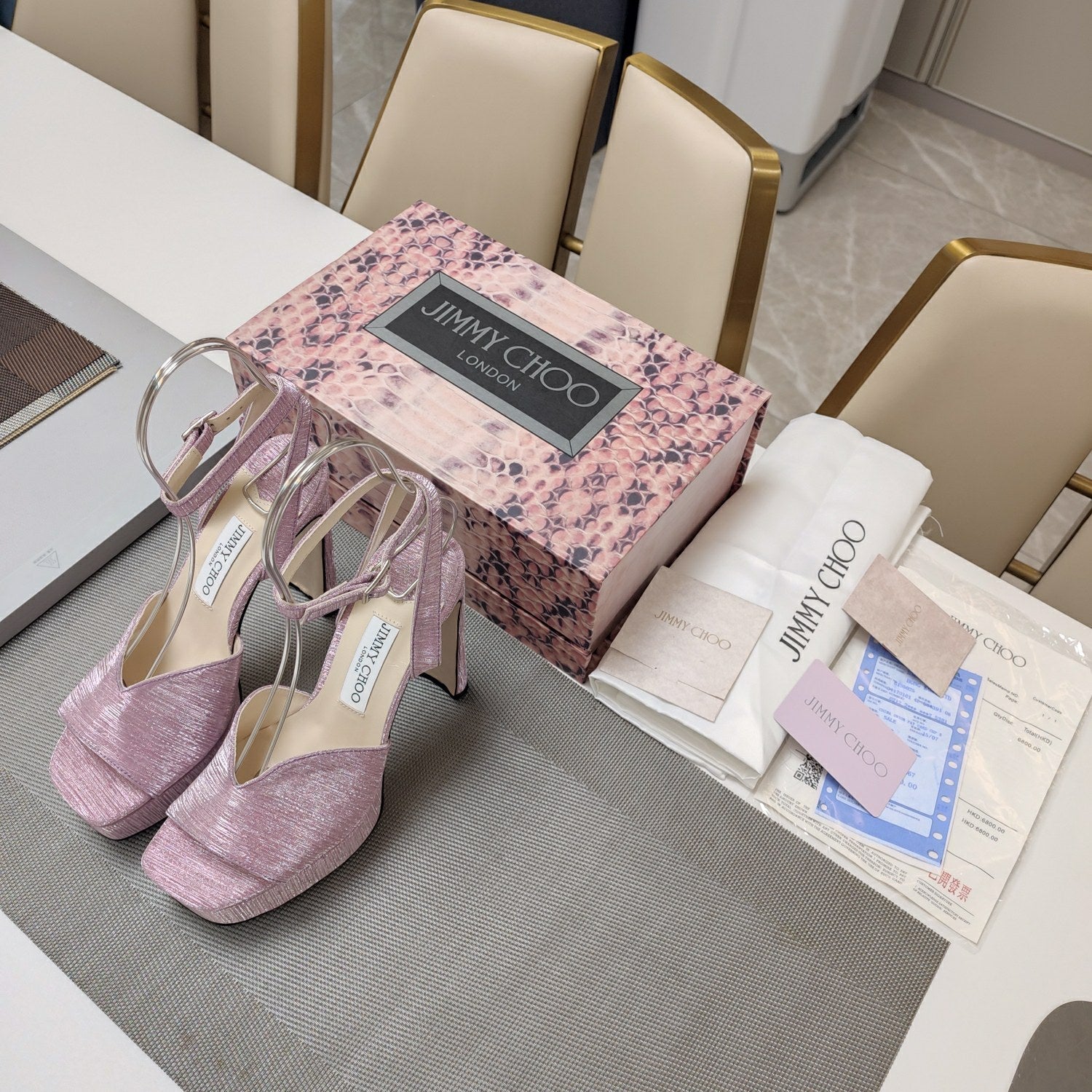 Jimmy 25 Platform Sandal Heels Lace Pink Satin Fabric 240014