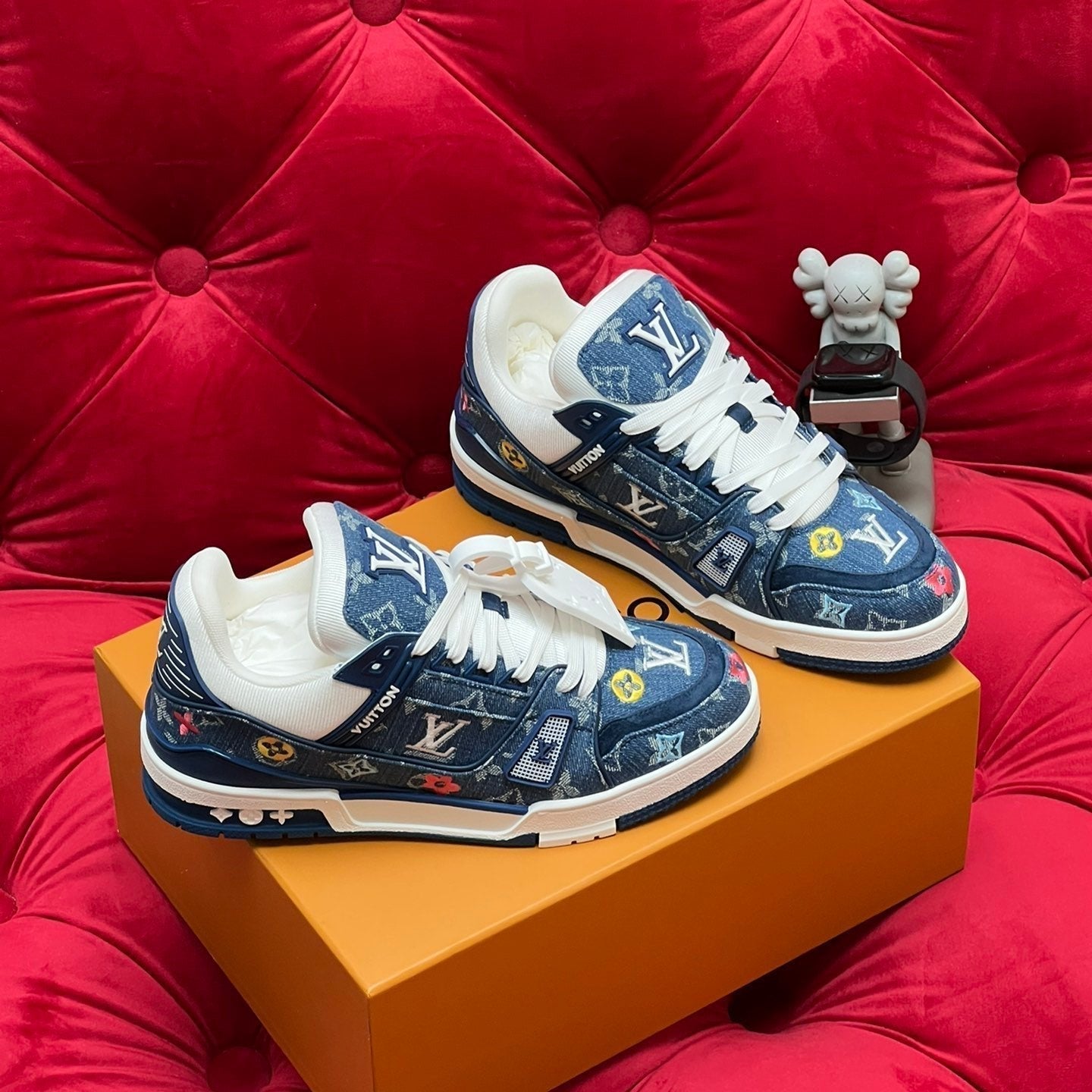 LV Trainer Sneaker Blue Monogram Denim Fabric