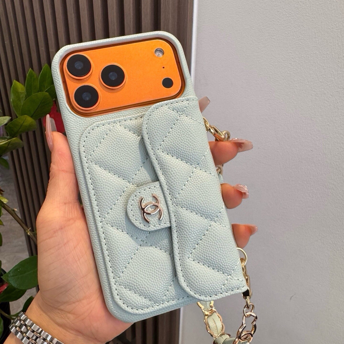 Chanel Quilted Caviar Leather Phone Case With Card Holder And Chain 398659