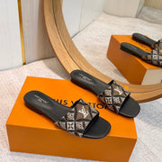 LV 26ss Slippers Black Brown Denim Leather 671238