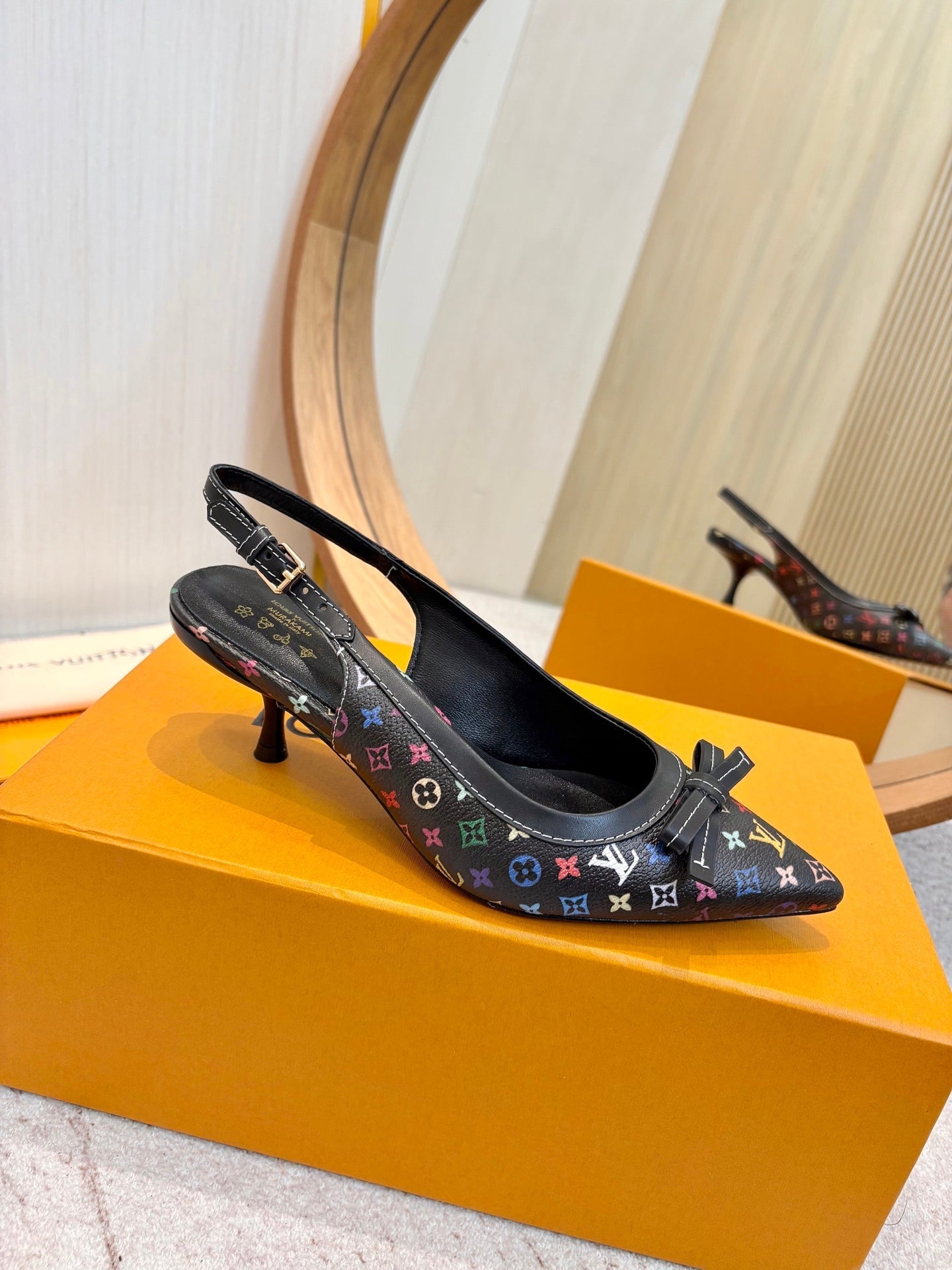 LV 26ss Slingback 65 Black Multicolor Monogram Cowhide  671234