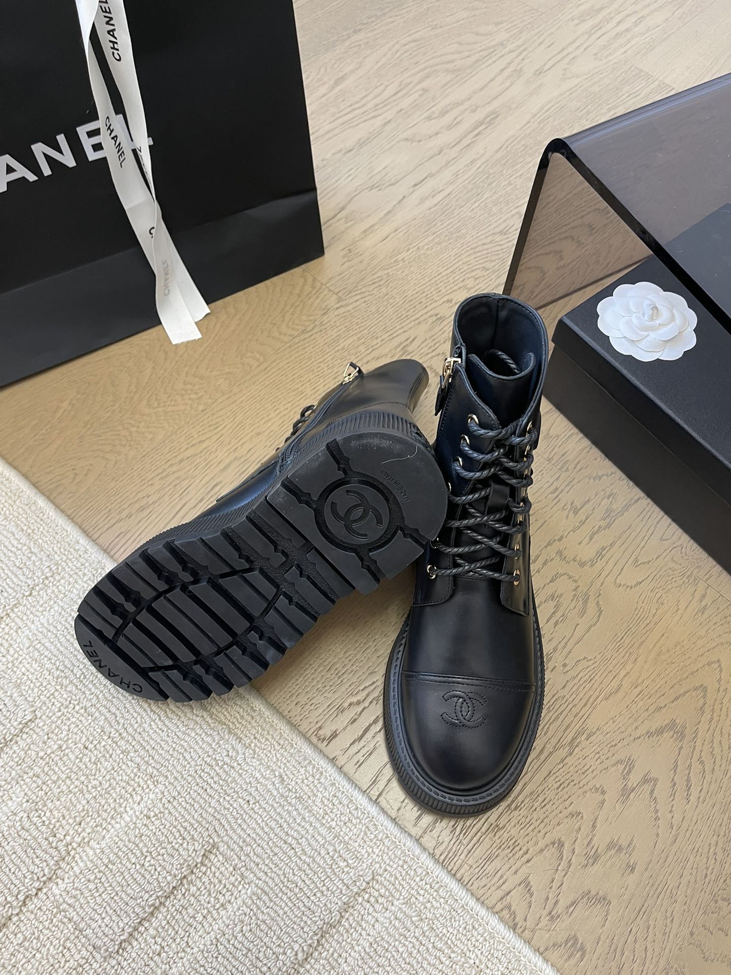 Chanel 2025 Lace-up Ankle Boot Black Calfskin 963004