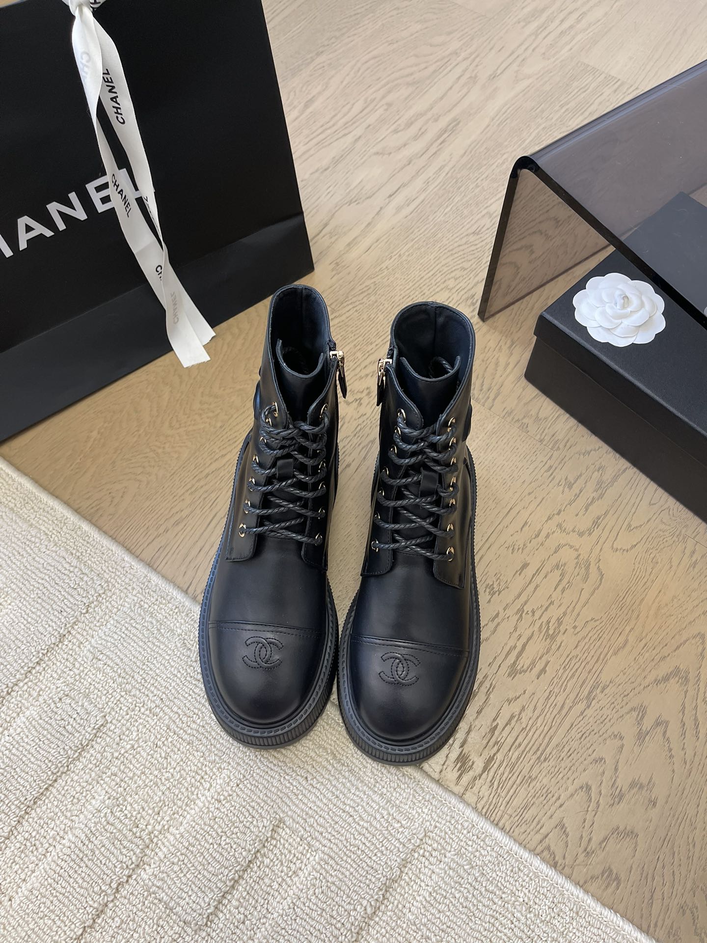 Chanel 2025 Lace-up Ankle Boot Black Calfskin 963004