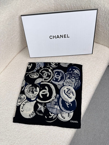 CC Square Scarf 70 CM In Black Colorful Cashmere And Silk 399802