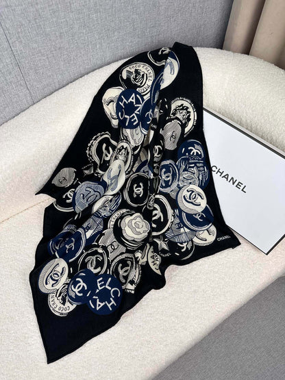 CC Square Scarf 70 CM In Black Colorful Cashmere And Silk 399802