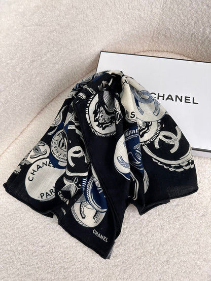 CC Square Scarf 70 CM In Black Colorful Cashmere And Silk 399802
