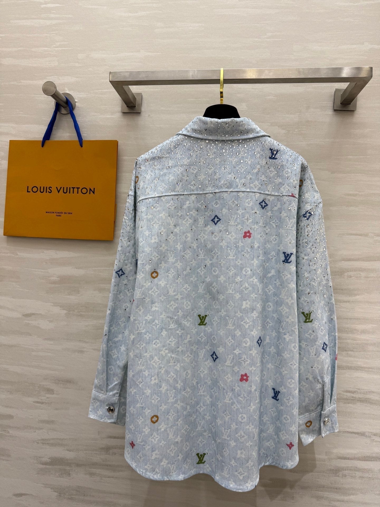 LV 25 Star-Studded Rhinestone Light Blue Denim
