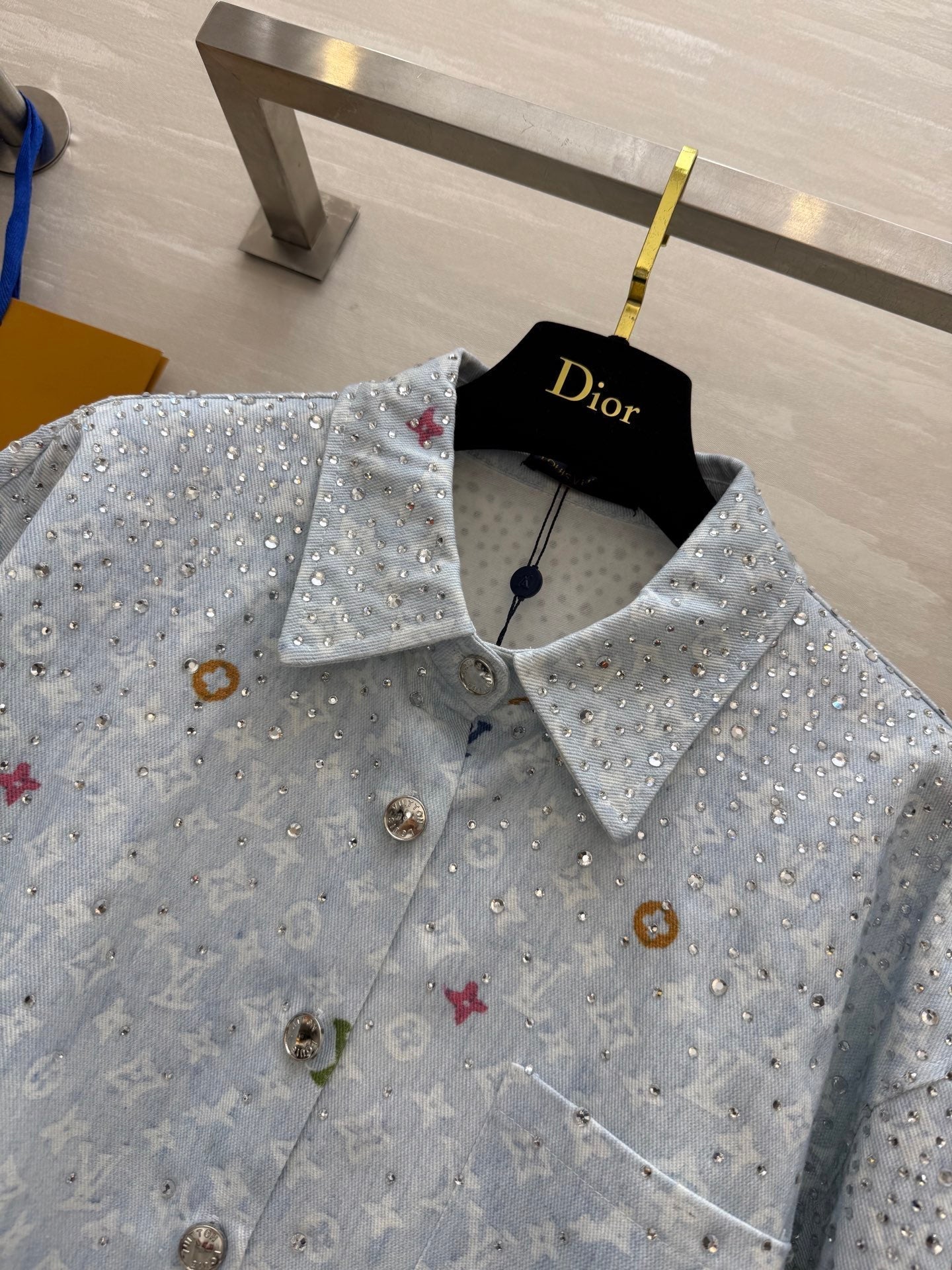 LV 25 Star-Studded Rhinestone Light Blue Denim